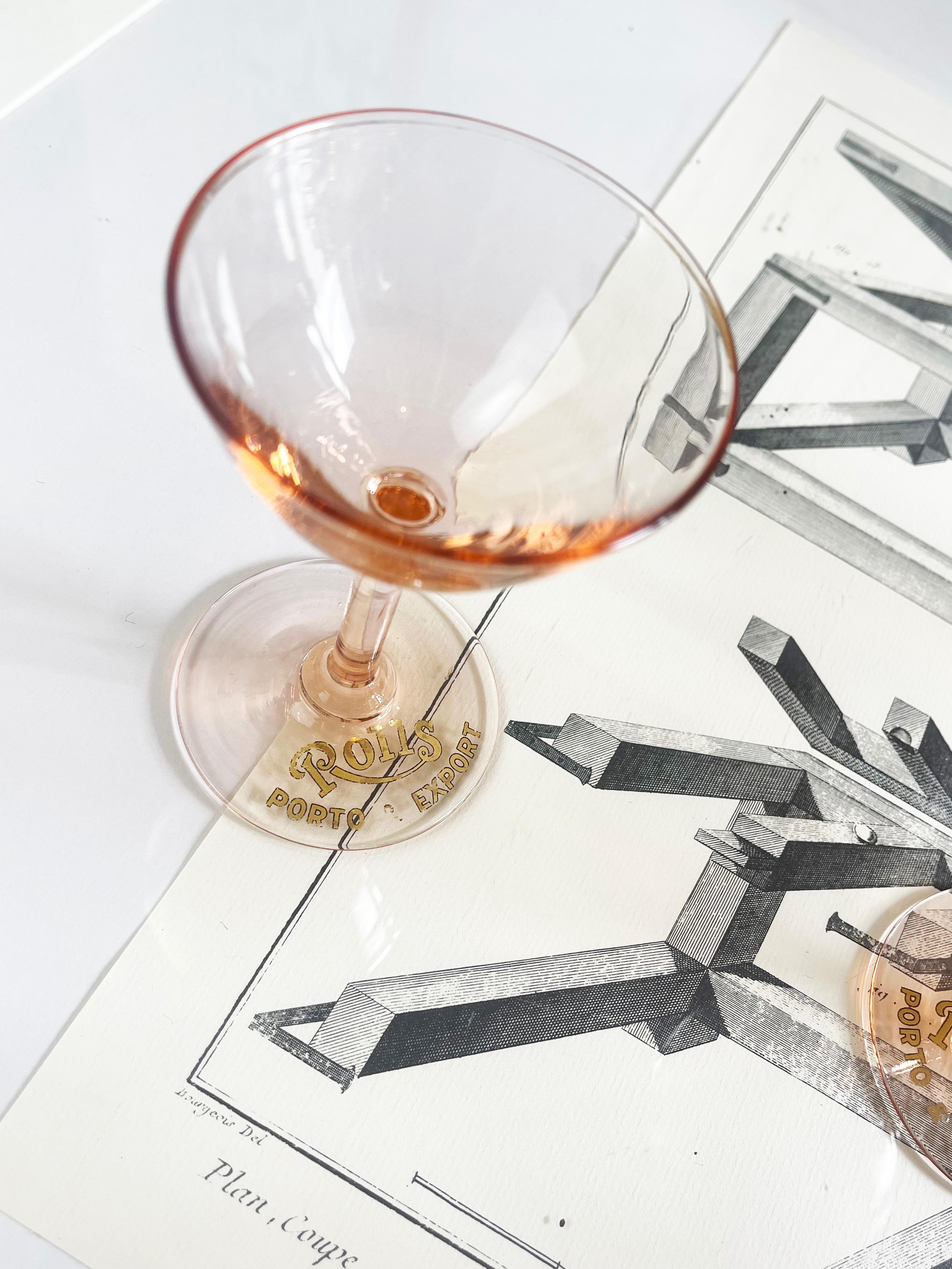 Verre Petits verres à martini rose et or des années 1950 Art Deko Style by Rolle, set de 6 en vente