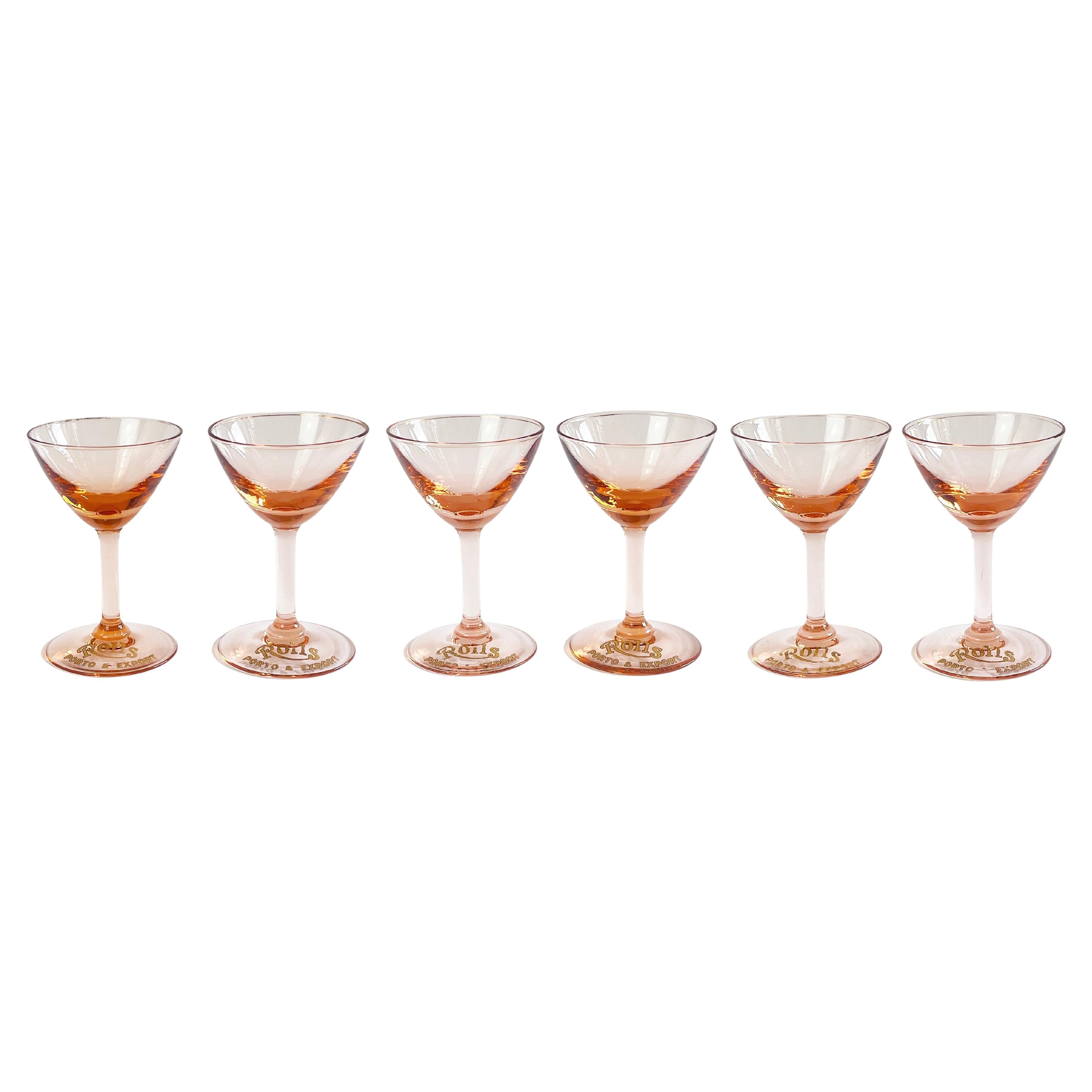 Petits verres à martini rose et or des années 1950 Art Deko Style by Rolle, set de 6 en vente