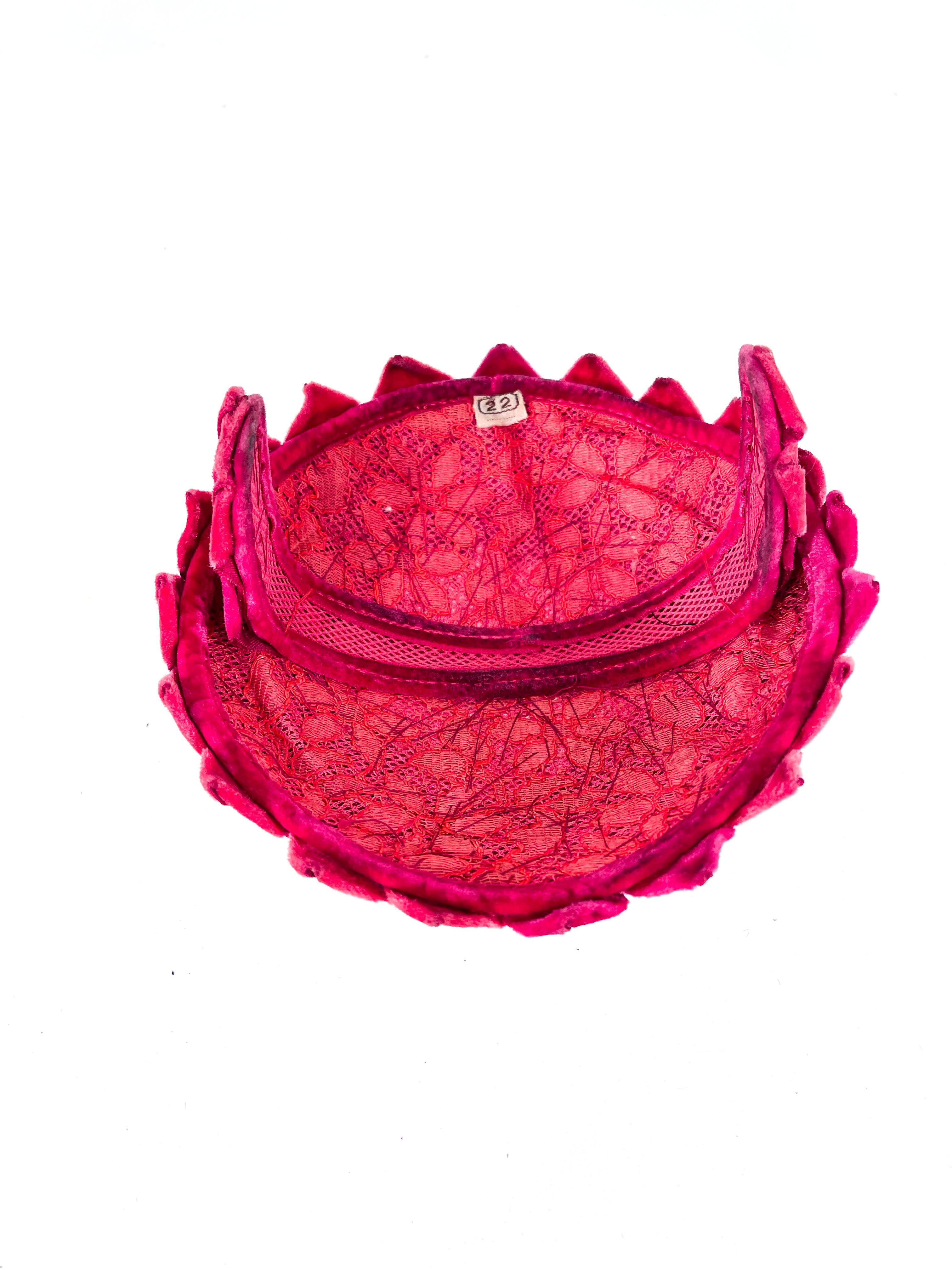 1950s Pink and Rose Velvet Ribbon Cocktail Hat For Sale 1