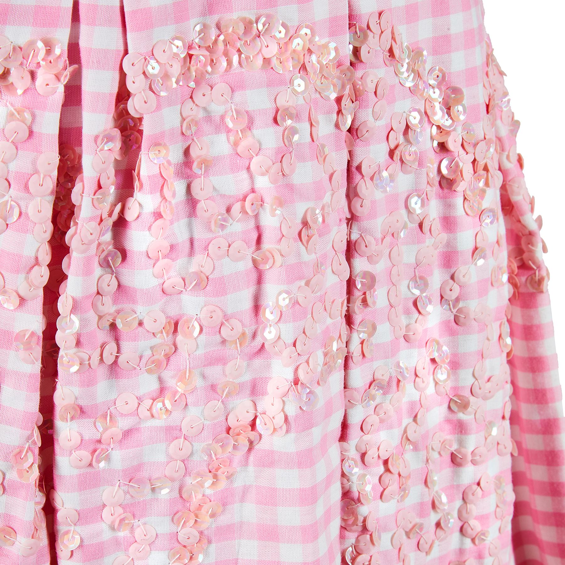 Vestido con lentejuelas de cuadros de guinga rosa y blanco de los años 50 en Excelente Estado en London, GB