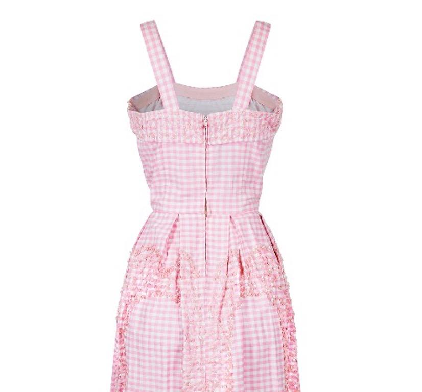 De las mujeres Vestido con lentejuelas de cuadros de guinga rosa y blanco de los años 50