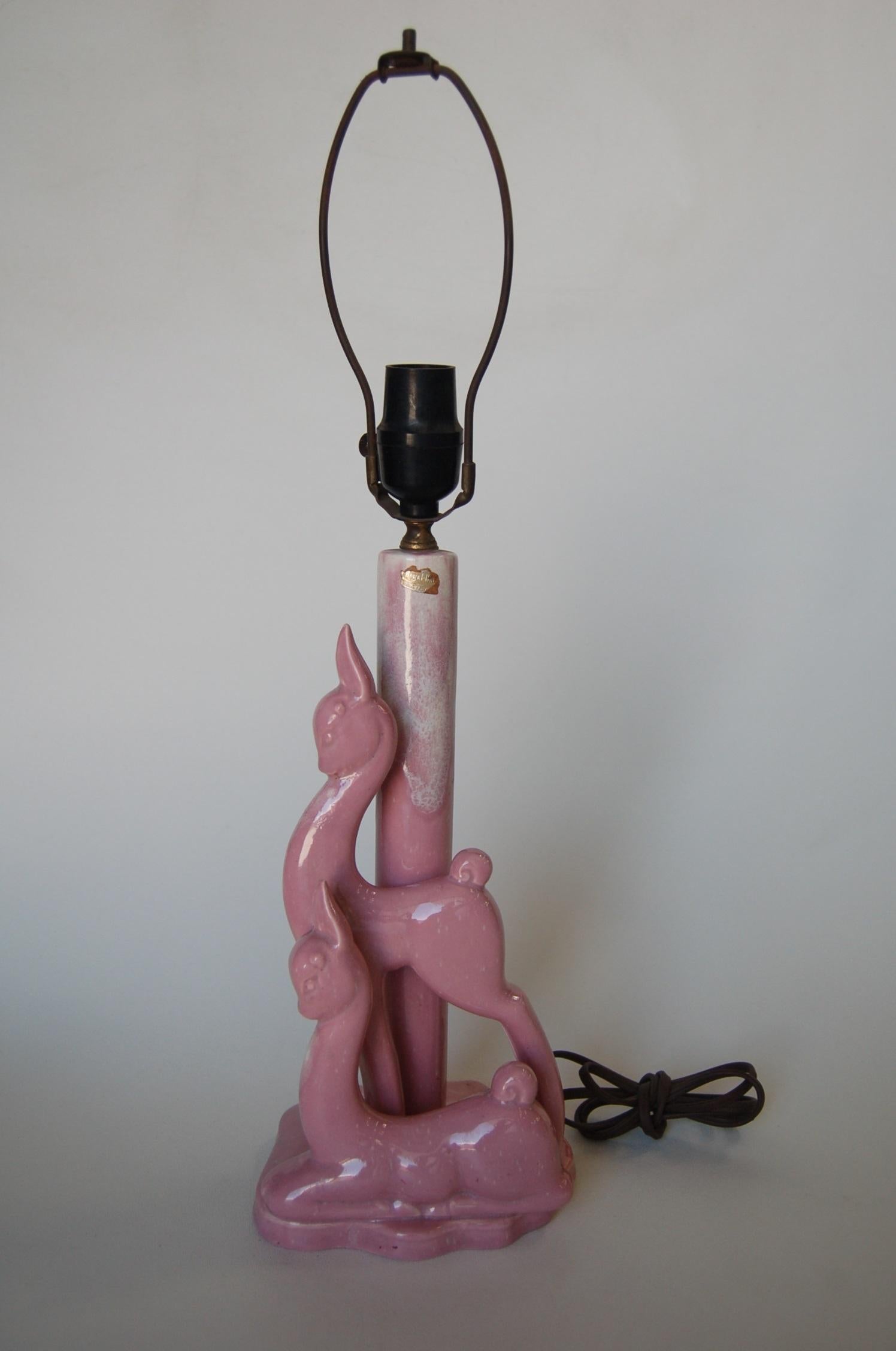 American 1950s Pink Ceramic Gazelle Table Lamp by Royal Haeger