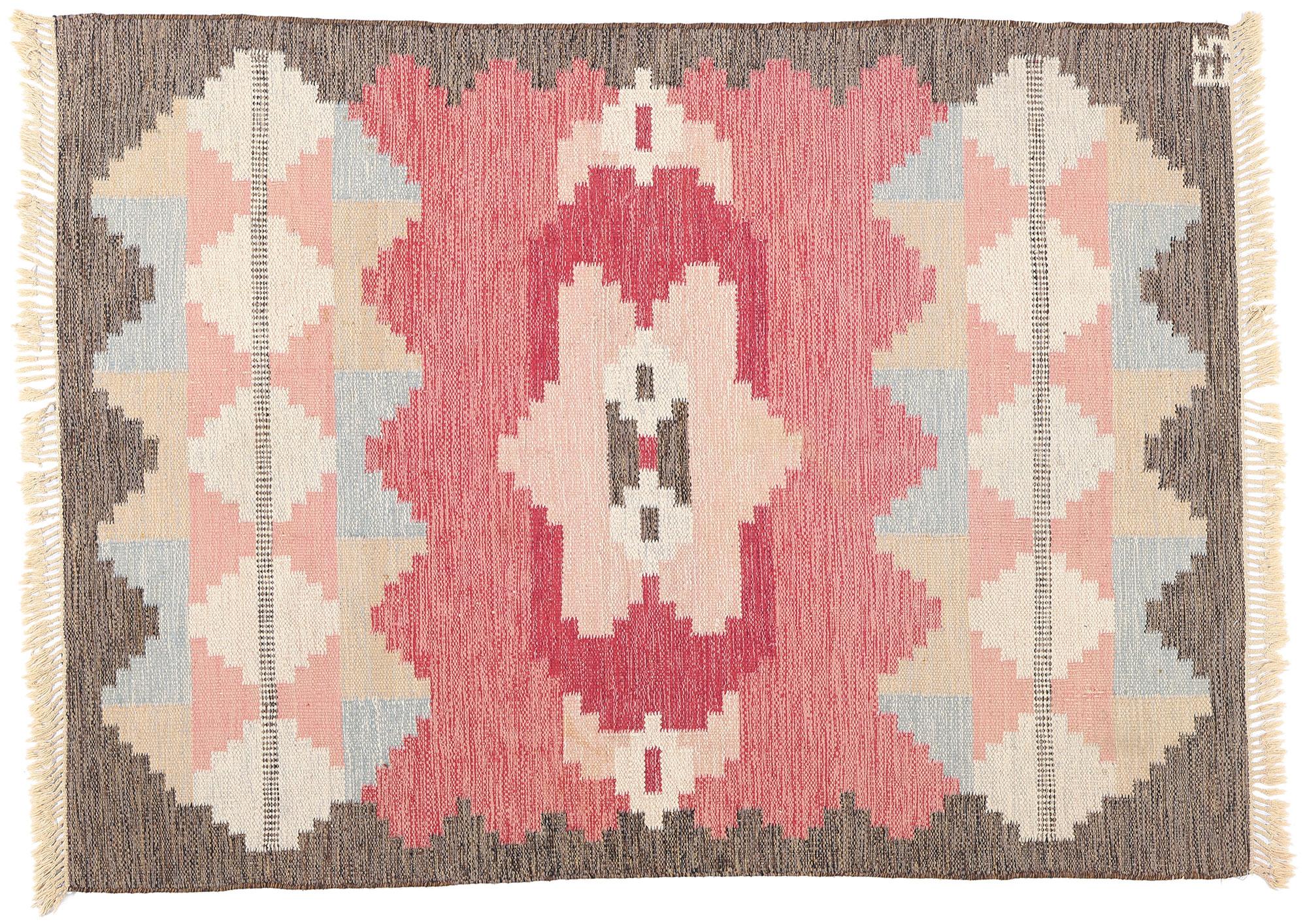 Rosa Evy Svensson 1950er skandinavischer schwedischer Röllakan-Teppich im Angebot 3