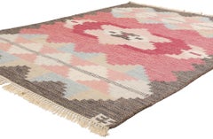 1950's Pink Evy Svensson Scandinavian Swedish Röllakan Rug