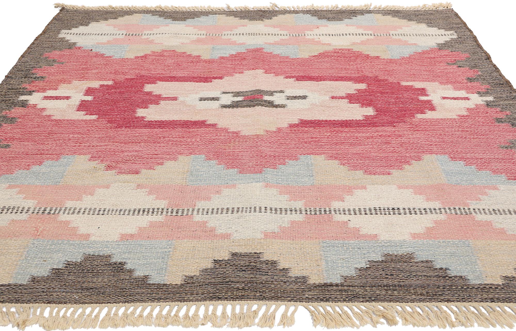 Rosa Evy Svensson 1950er skandinavischer schwedischer Röllakan-Teppich (Skandinavische Moderne) im Angebot