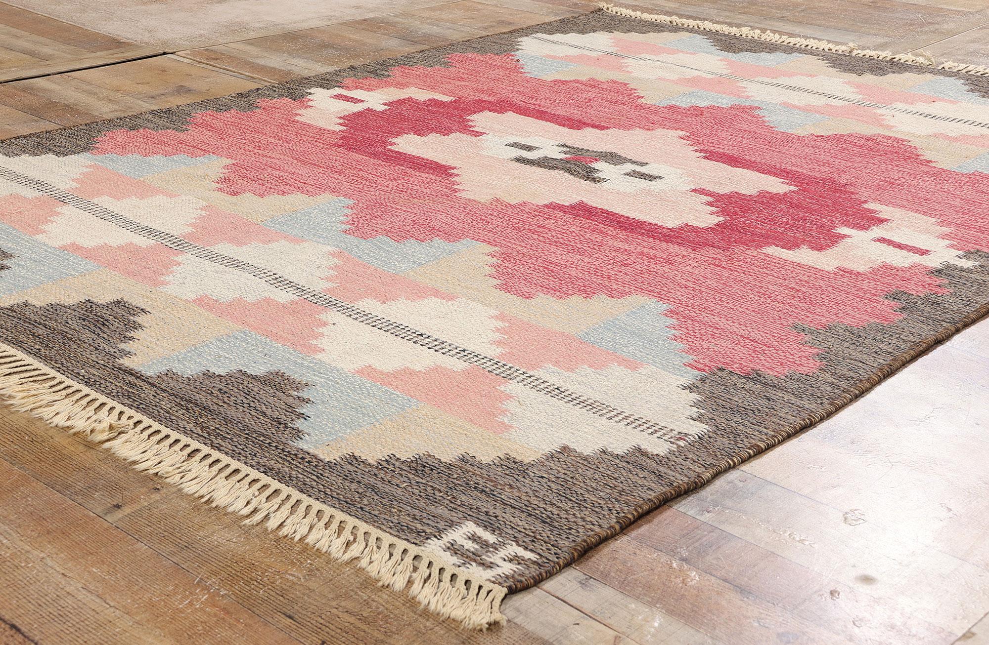 Rosa Evy Svensson 1950er skandinavischer schwedischer Röllakan-Teppich (Wolle) im Angebot
