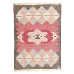 1950's Pink Evy Svensson Scandinavian Swedish Röllakan Rug