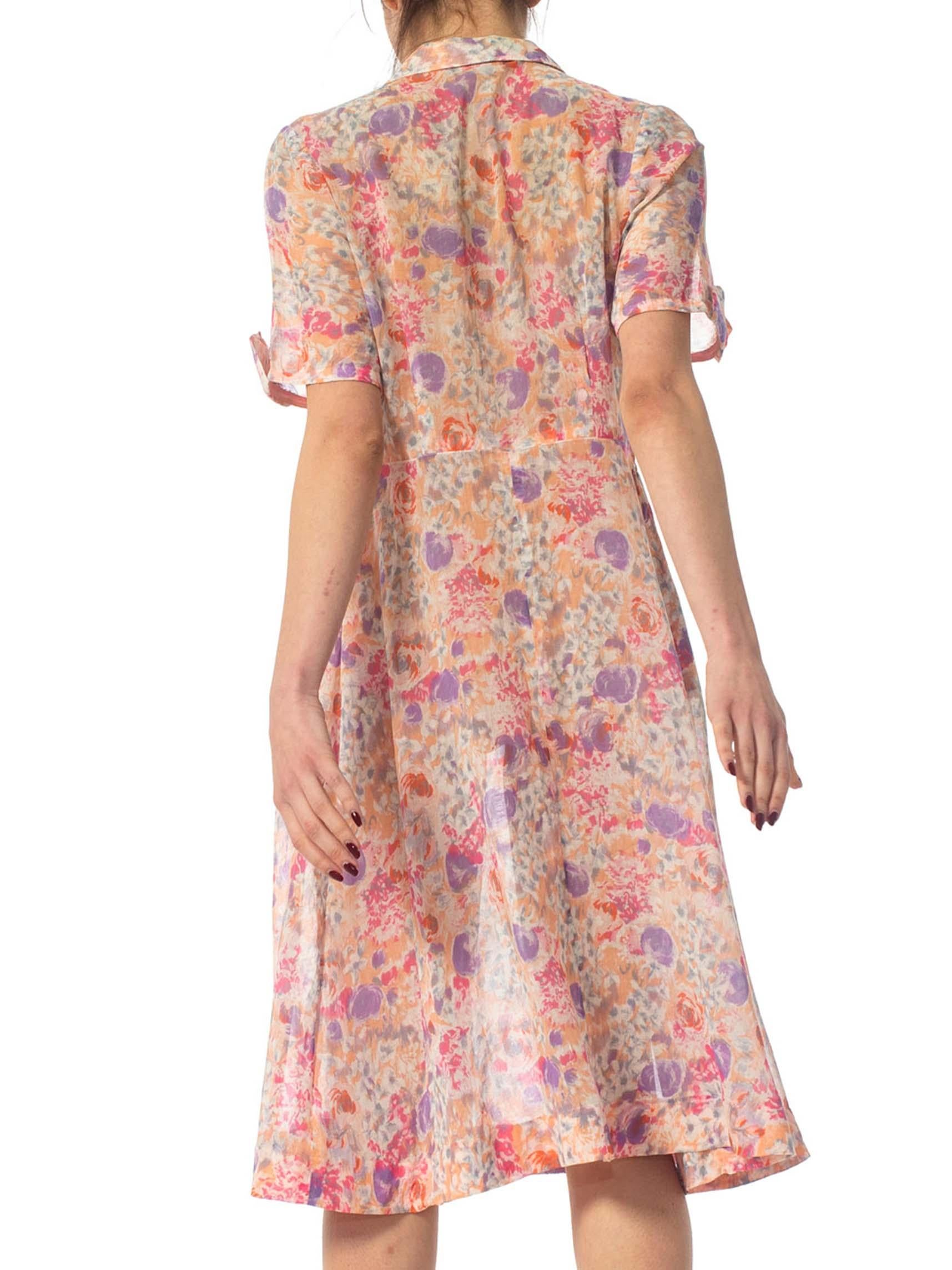 1950S Pink Floral Cotton Lawn 90S Grunge Button Front Dress With Cute Bow 2