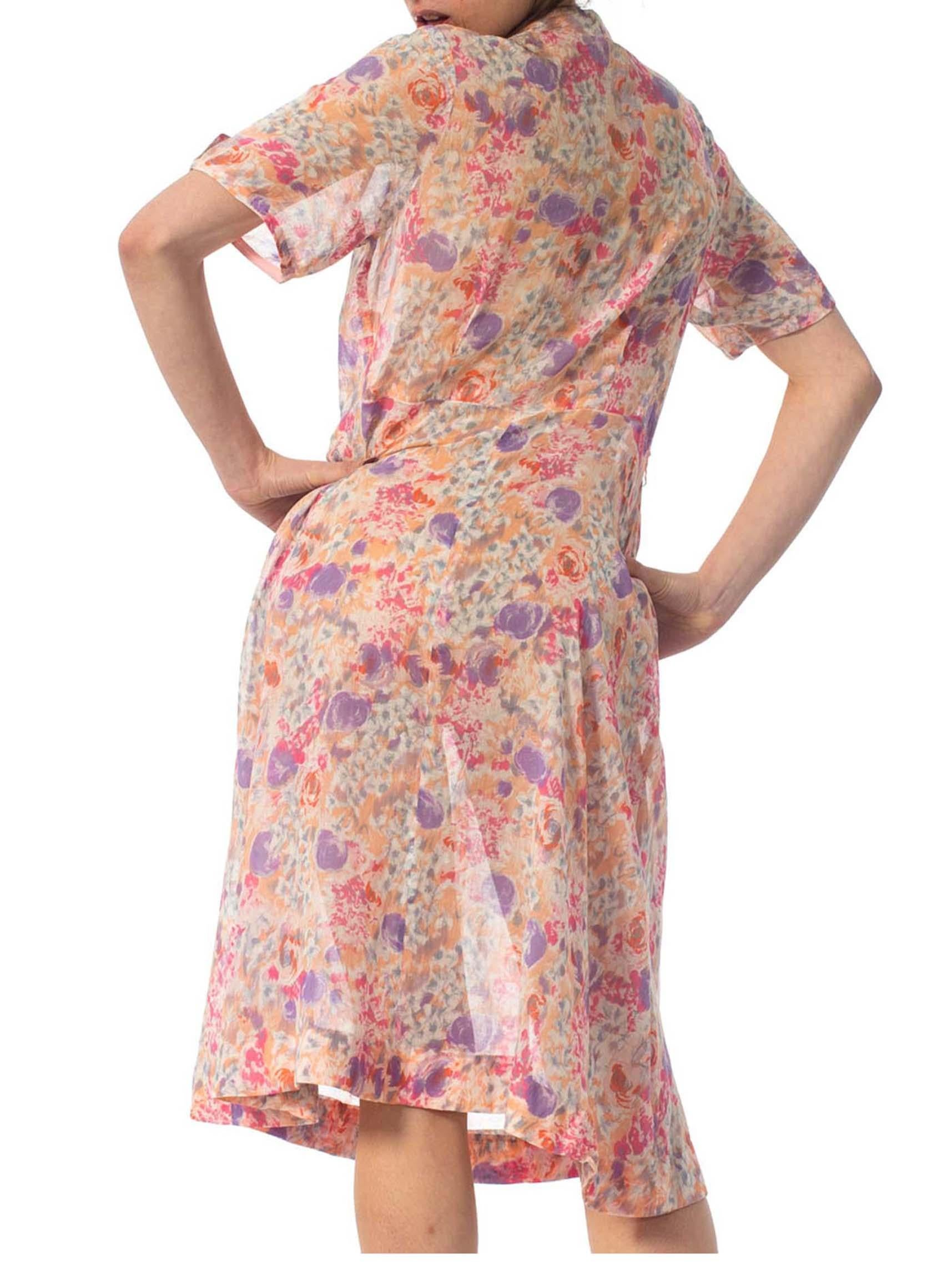 1950S Pink Floral Cotton Lawn 90S Grunge Button Front Dress With Cute Bow 3