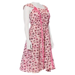 1950S Pink Light Weight Cotton Abstract Floral Rockabilly Style Dress