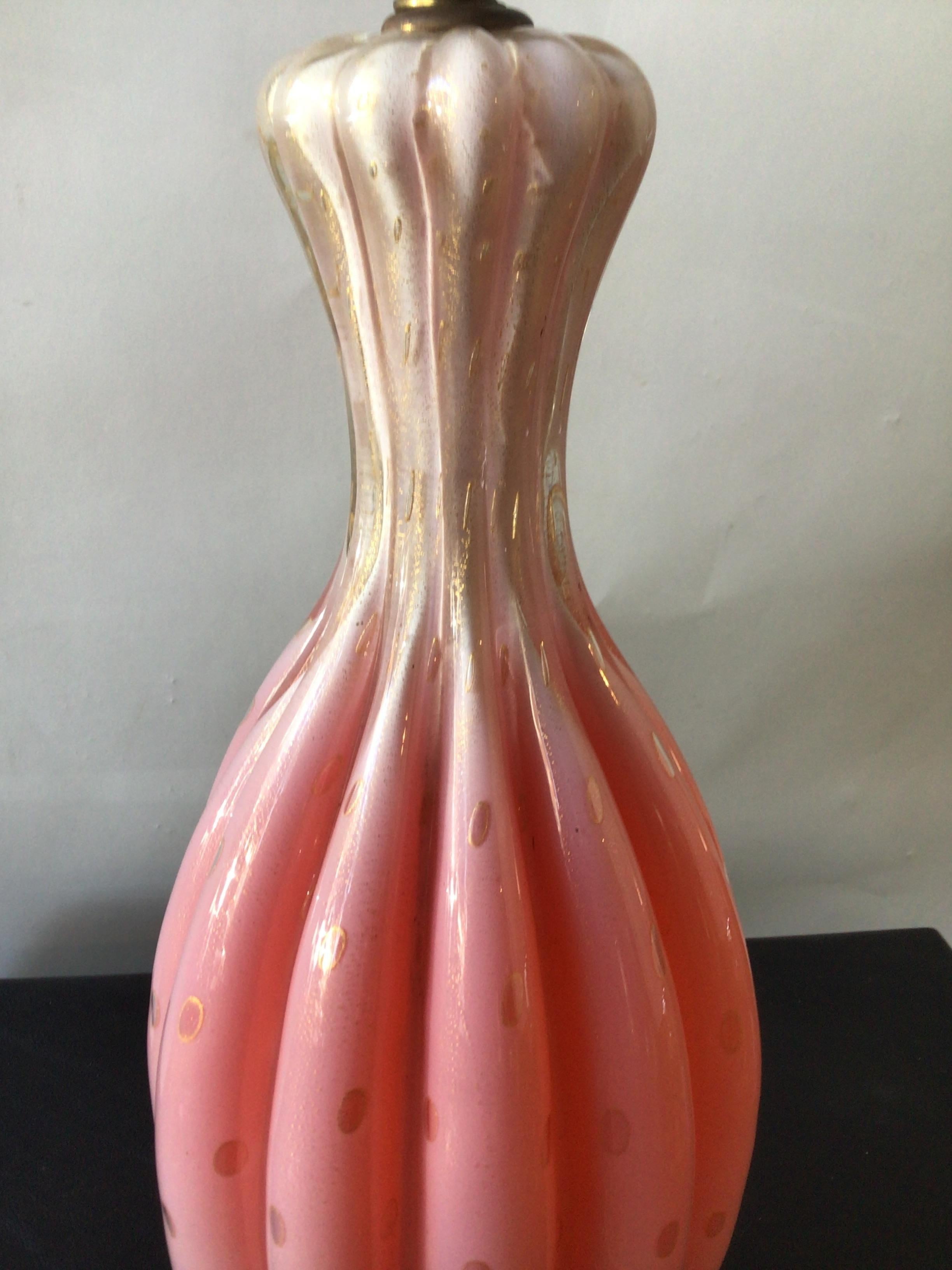 Mid-20th Century 1950s Pink Murano Glass Lamp For Sale