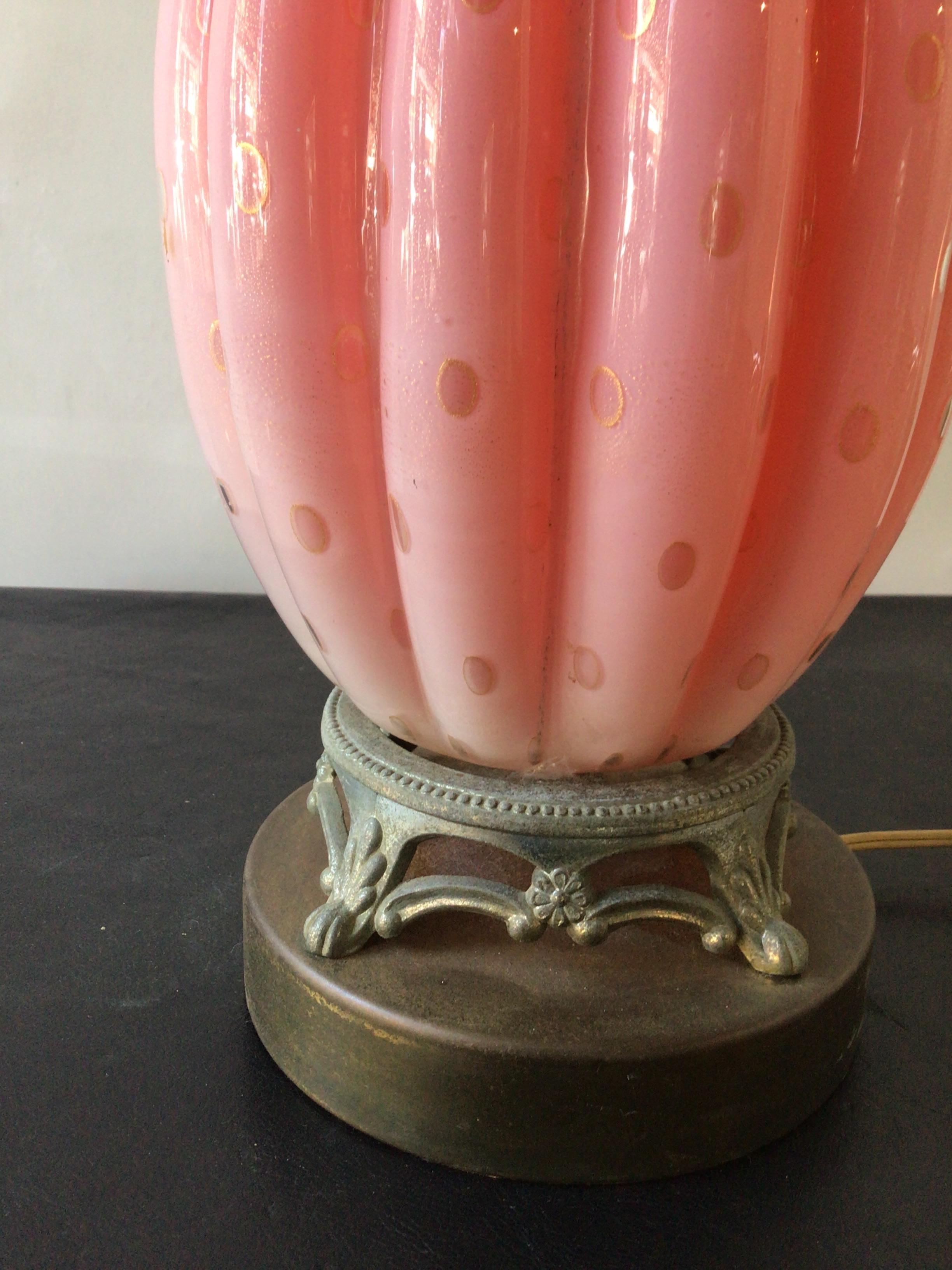 1950s Pink Murano Glass Lamp For Sale 2