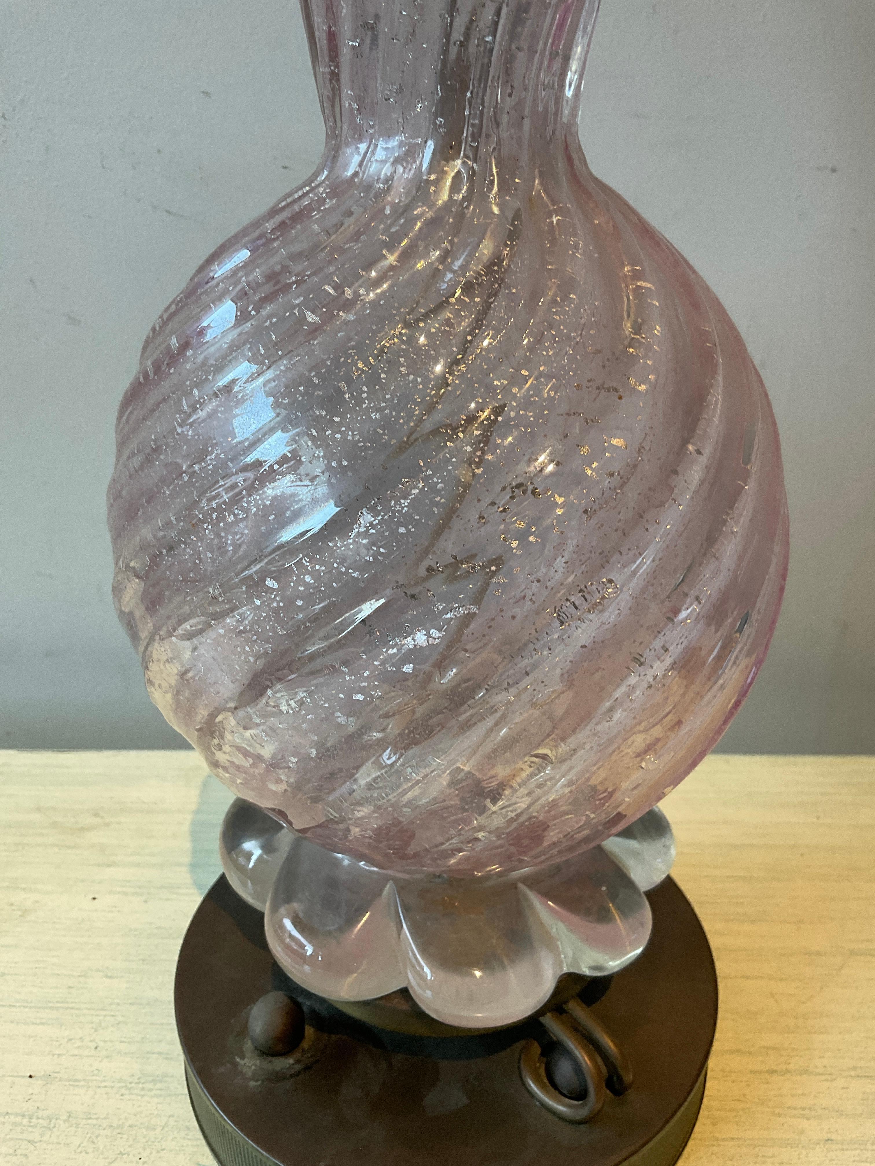 Murano Glass 1950s Pink Murano Table Lamp For Sale