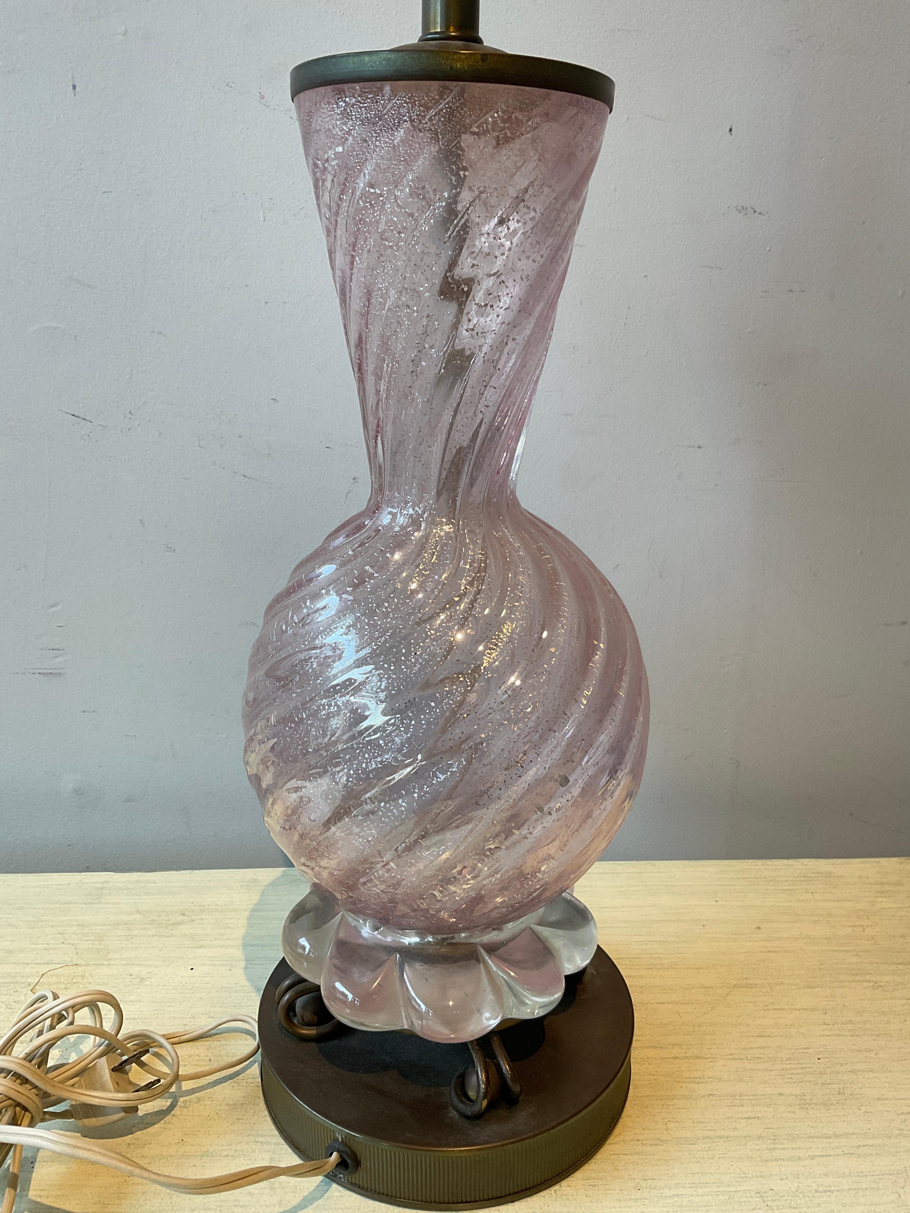 1950s Pink Murano Table Lamp For Sale 2
