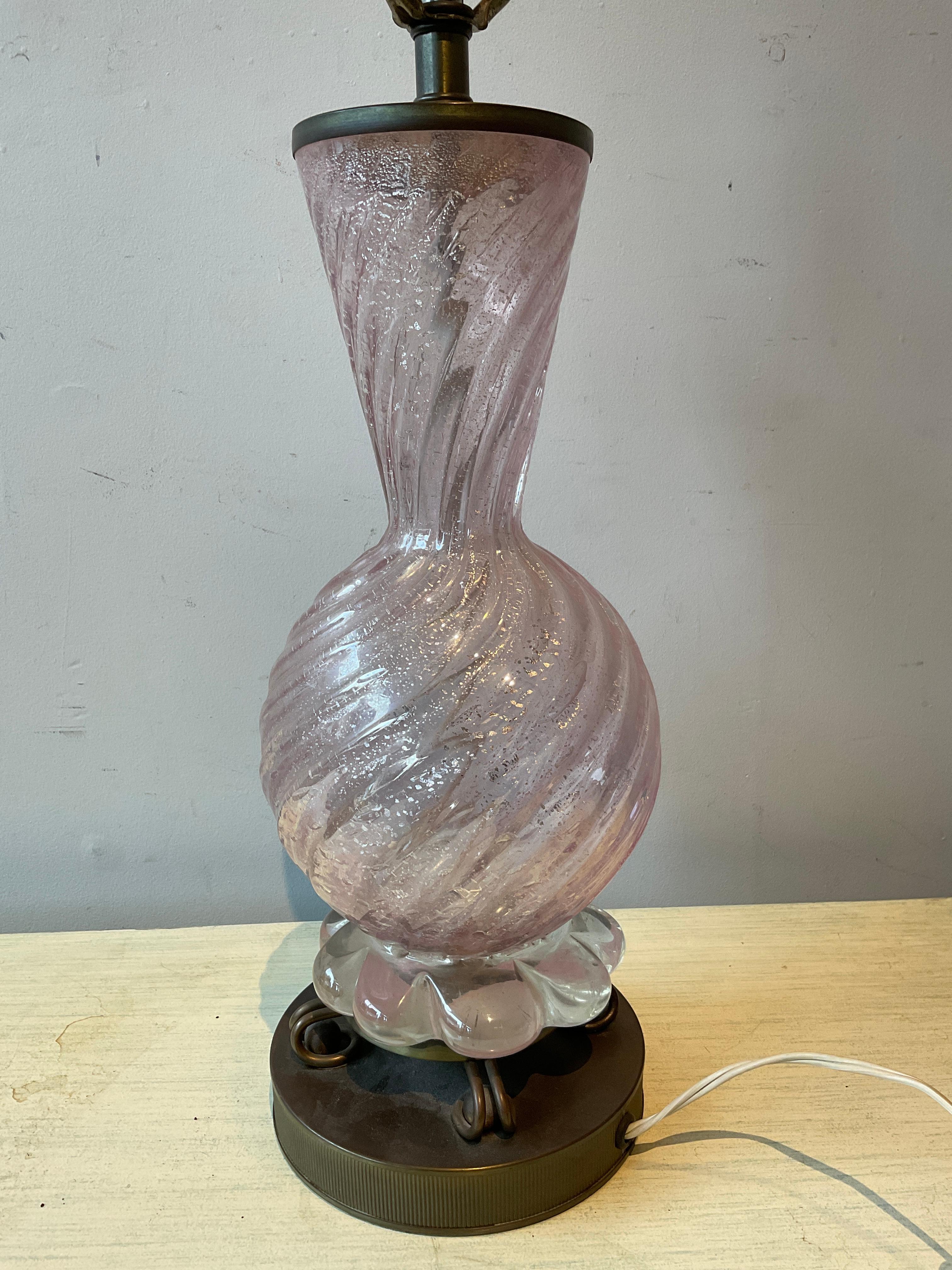 1950s Pink Murano Table Lamp For Sale 3