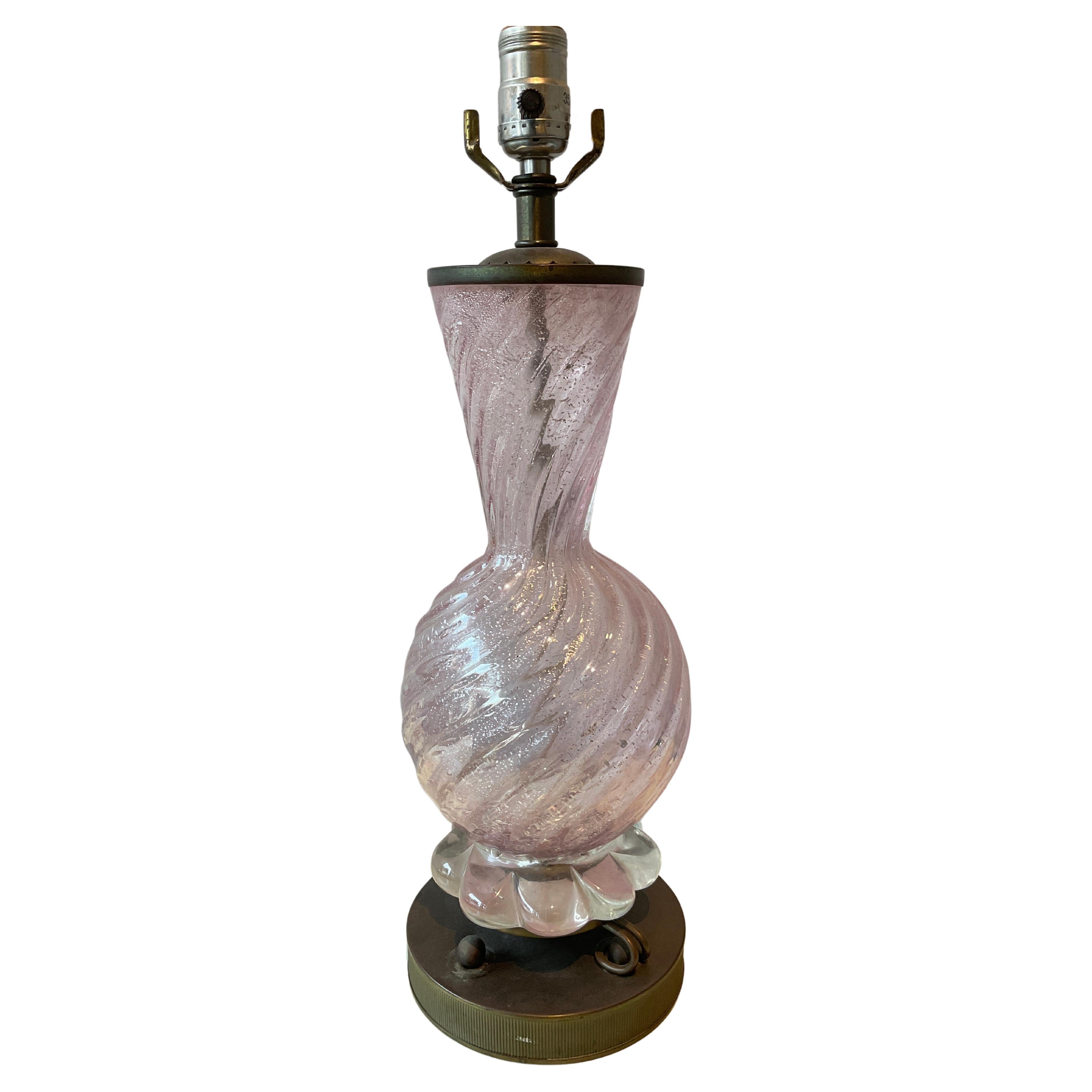 1950s Pink Murano Table Lamp For Sale