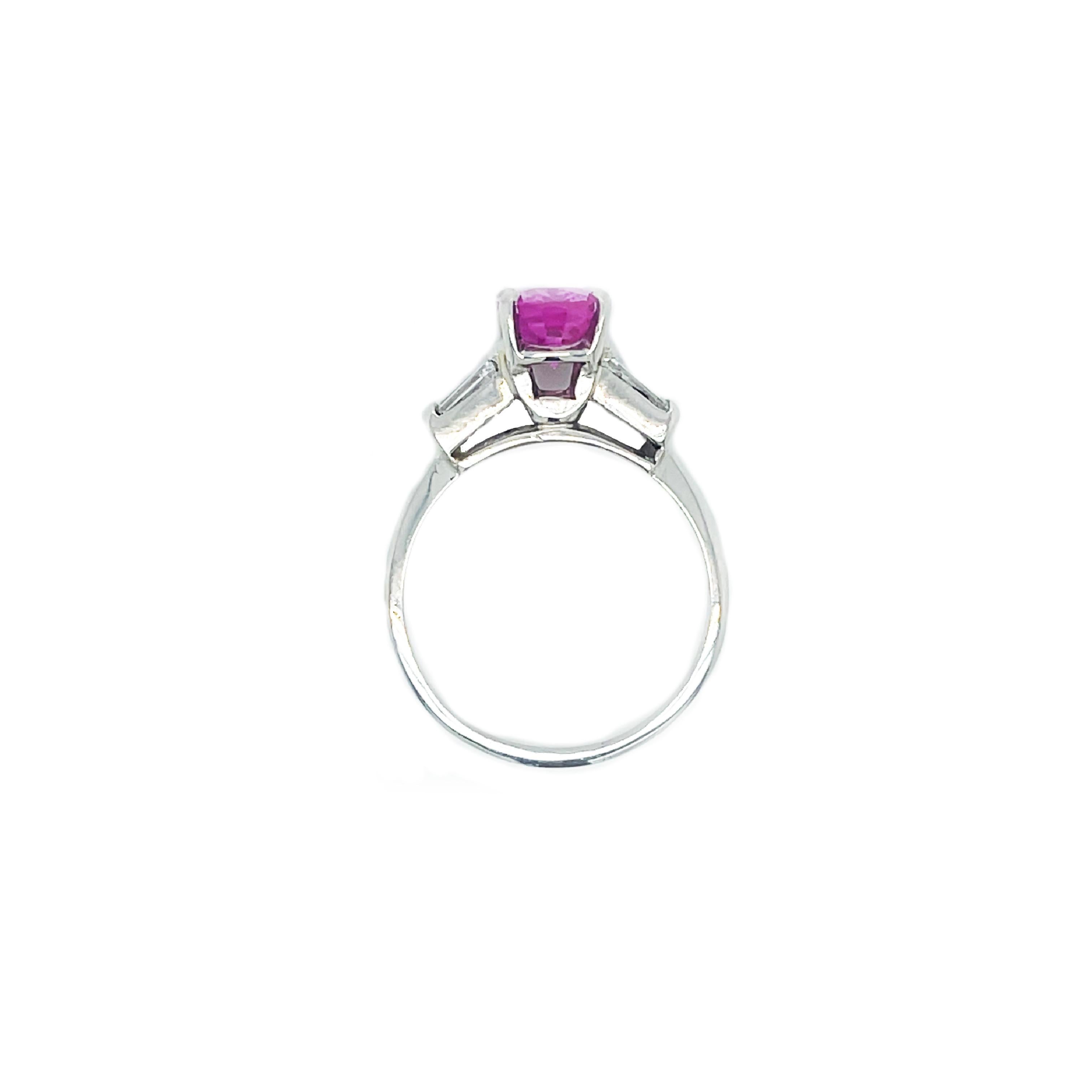1950's Pink Sapphire and Baguette Platinum Ring with AGL Report For Sale 1
