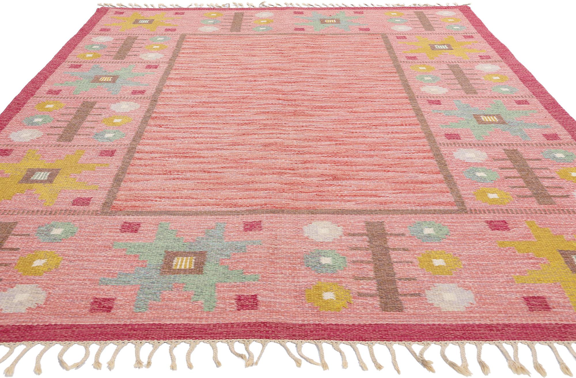 Scandinavo moderno Tappeto Röllakan svedese rosa anni '50, 06'06 x 09'11 in vendita