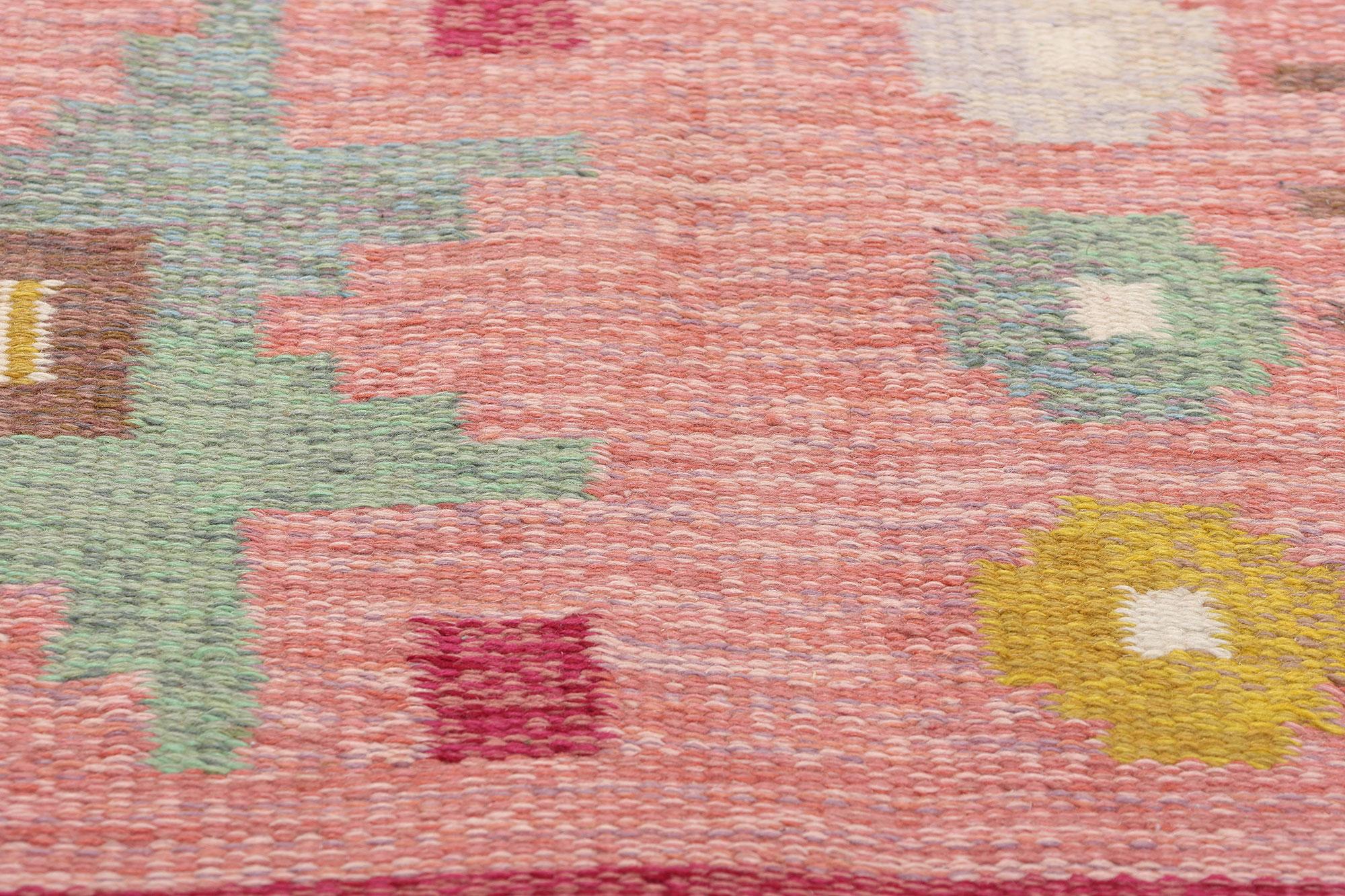 Tessuto a mano Tappeto Röllakan svedese rosa anni '50, 06'06 x 09'11 in vendita