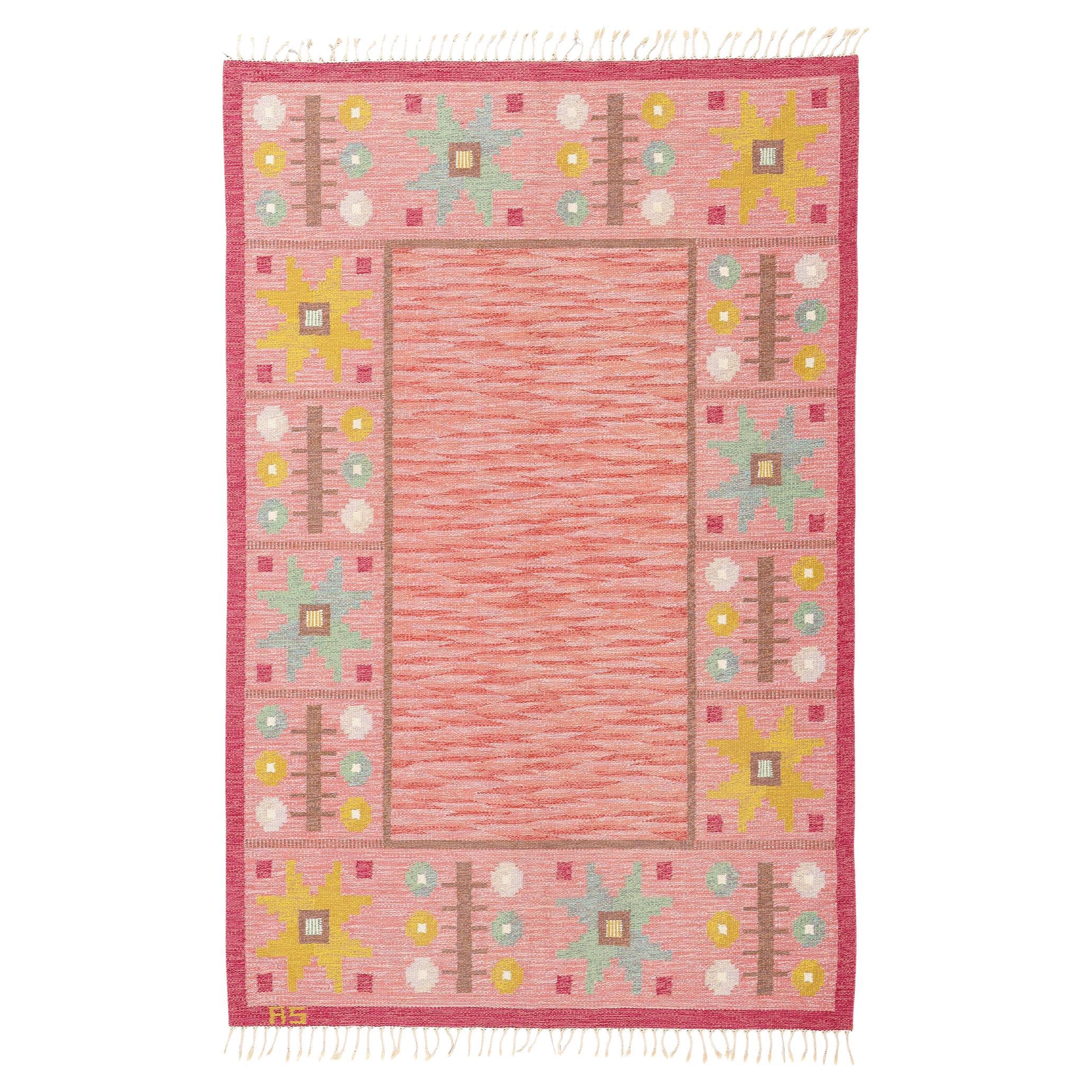 Tappeto Röllakan svedese rosa anni '50, 06'06 x 09'11
