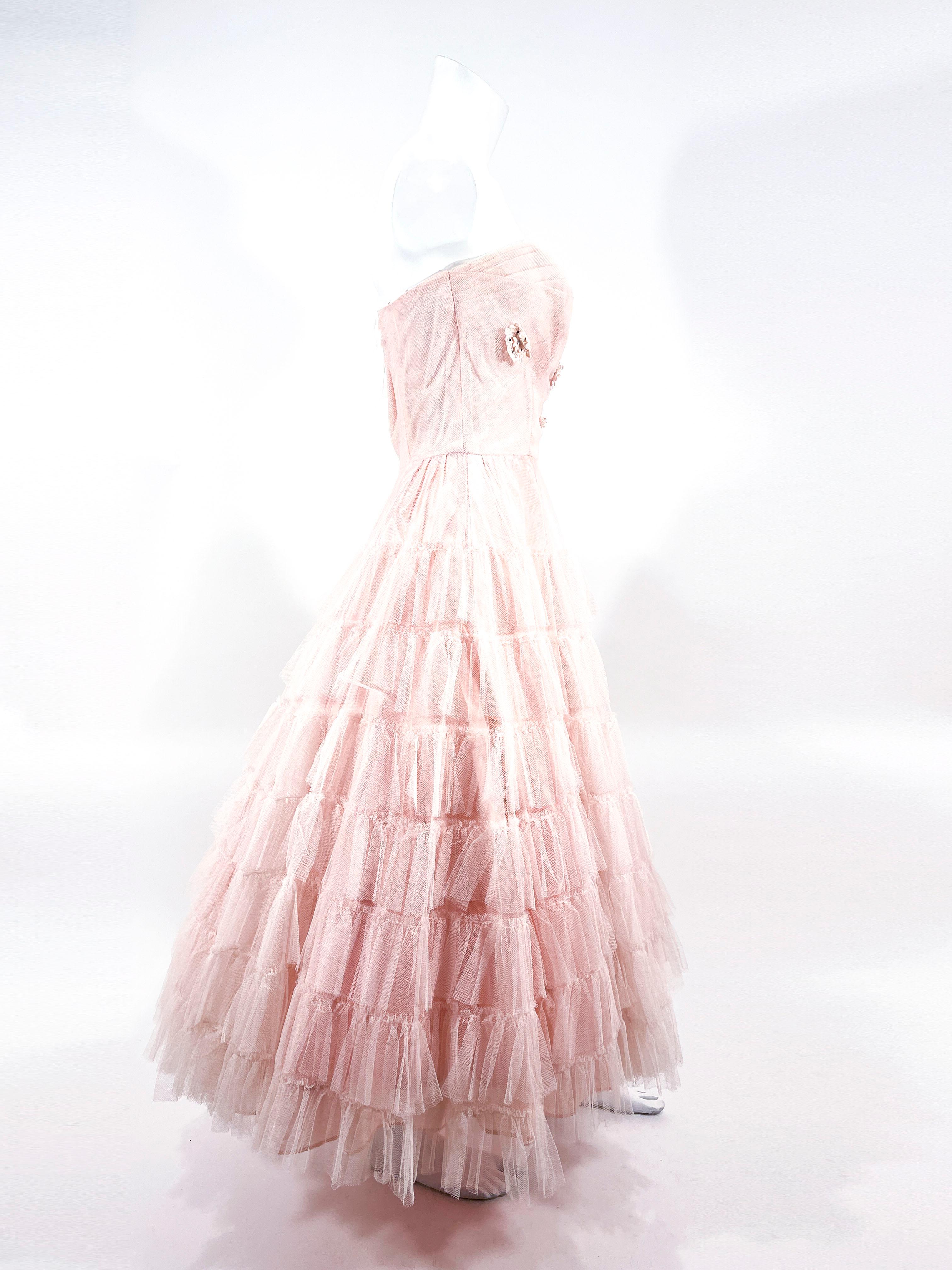 1950s Pink Tulle Party Dress 1