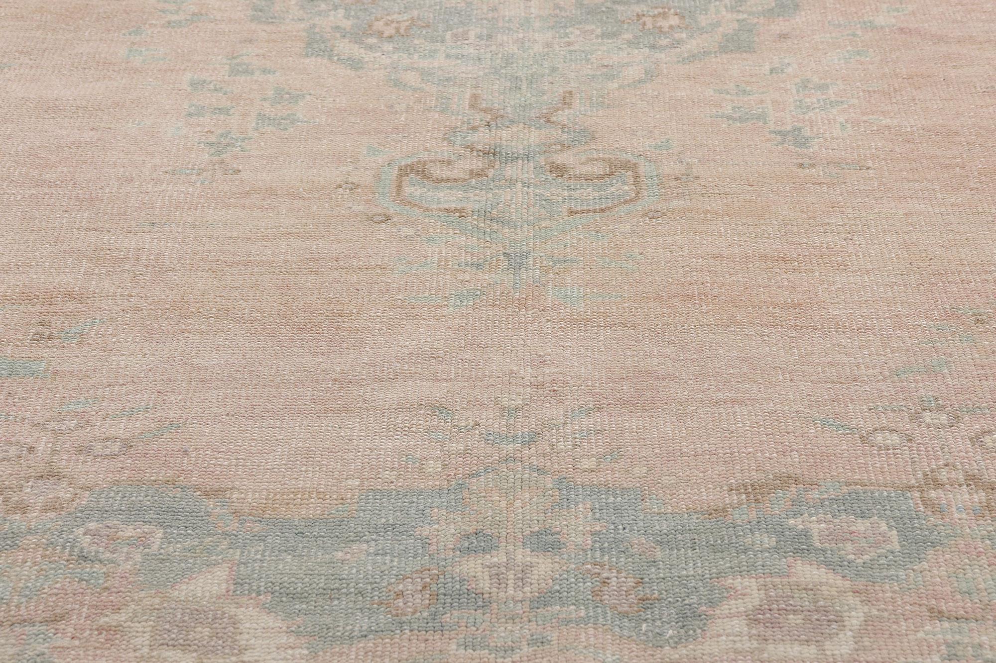 20th Century 1950's Pink Turkish Oushak Carpet with Modern Style For Sale