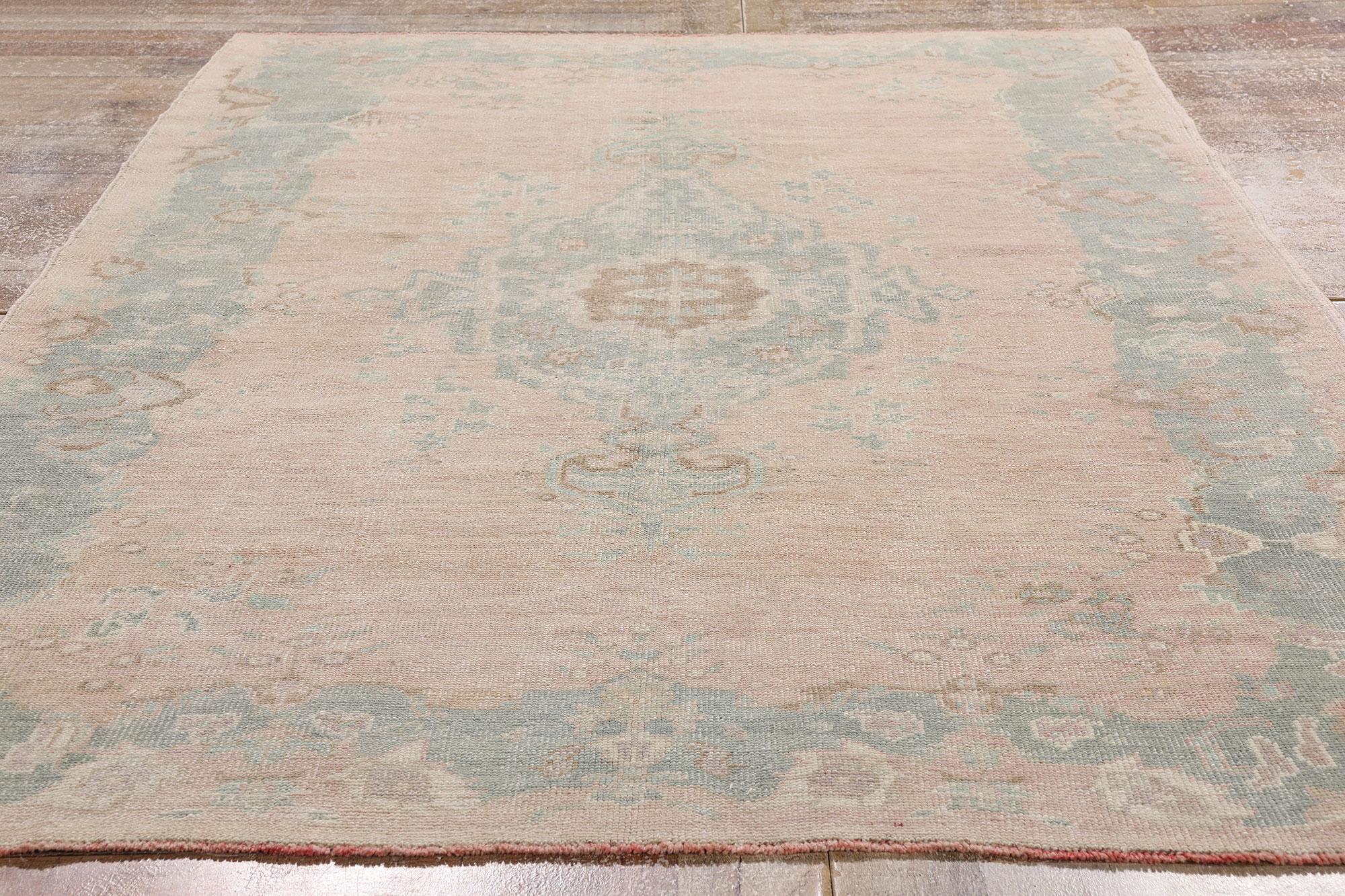 Wool 1950's Pink Turkish Oushak Carpet with Modern Style For Sale