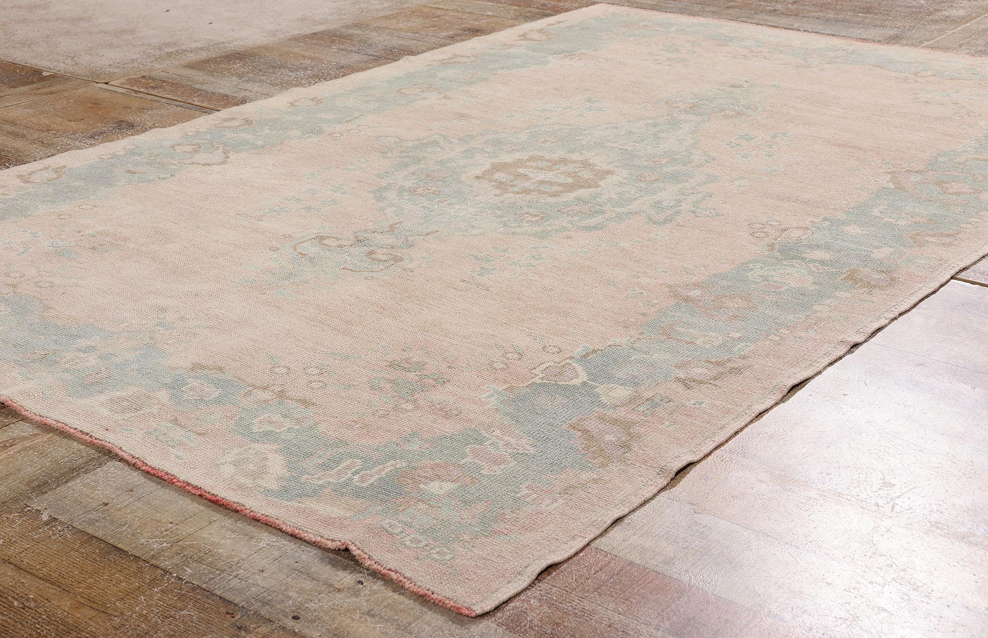 1950's Pink Turkish Oushak Carpet with Modern Style For Sale 2