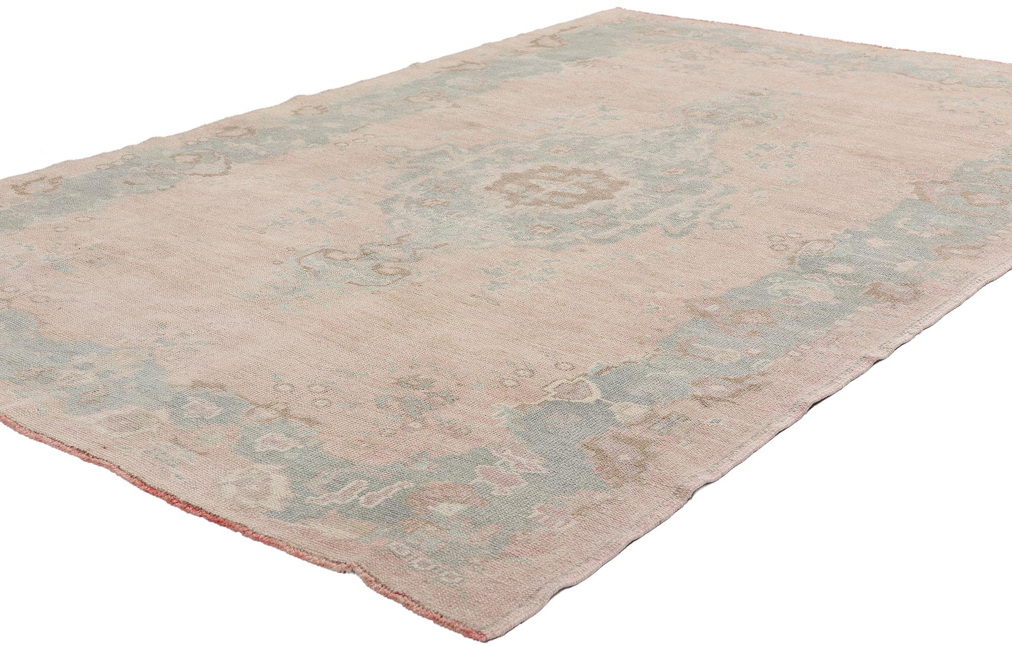 1950's Pink Turkish Oushak Carpet with Modern Style For Sale 3