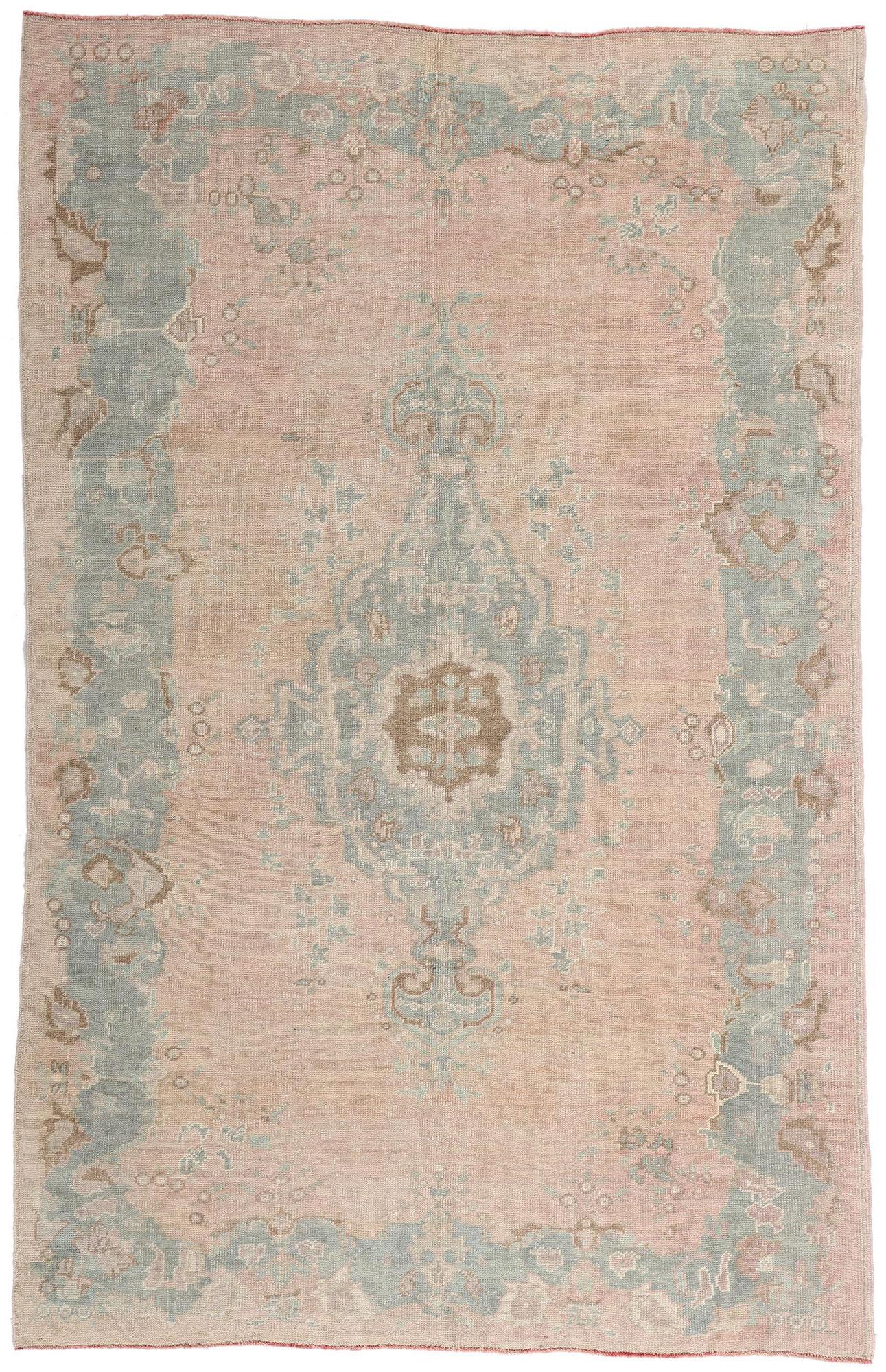 1950's Pink Turkish Oushak Carpet with Modern Style For Sale