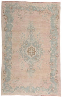1950's Pink Turkish Oushak Carpet with Modern Style