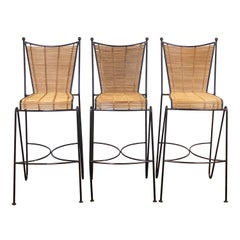 1950s Pipsan Saarinen Swanson Iron and Rattan Bar Stools – Set of 3