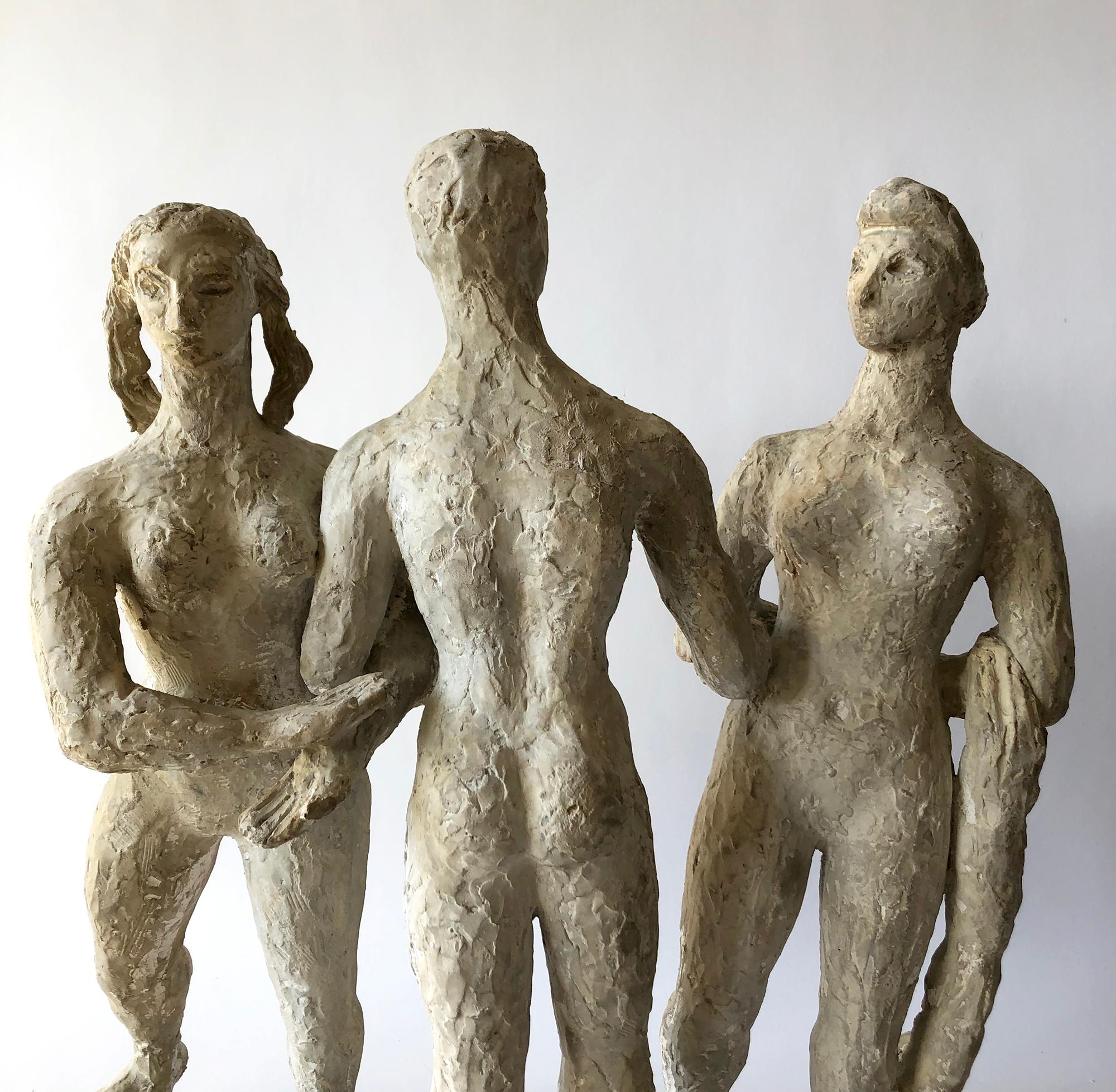 Mid-Century Modern 1950s Plaster Modernist Figural Three Graces Sculpture  For Sale