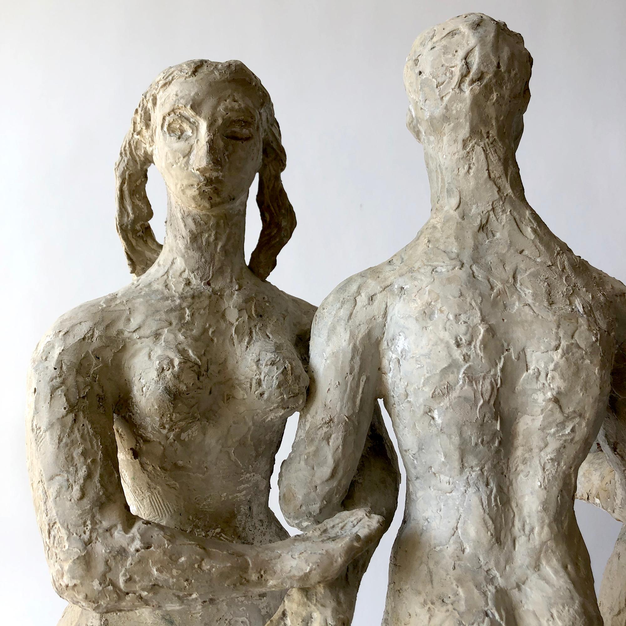 Unknown 1950s Plaster Modernist Figural Three Graces Sculpture  For Sale