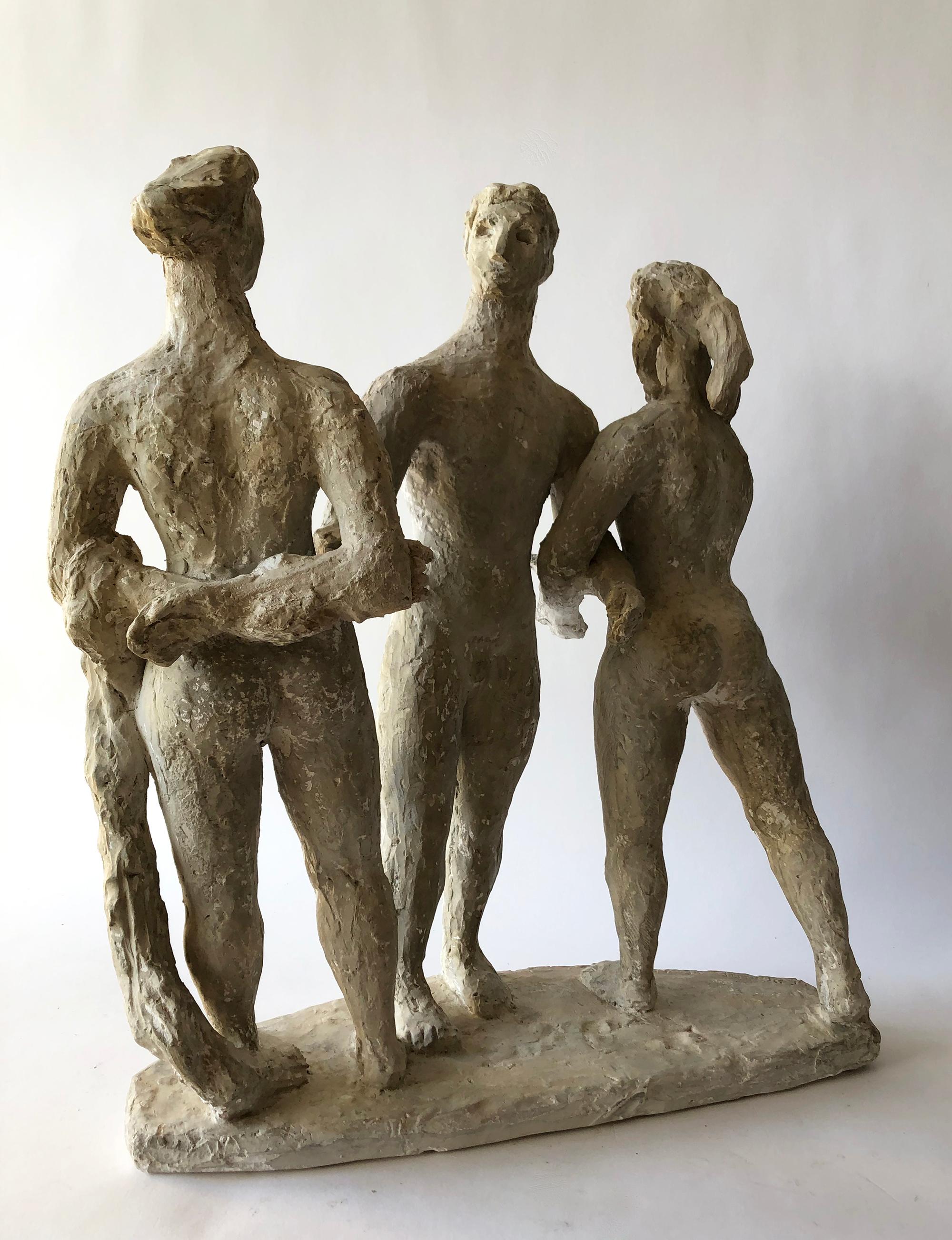 1950er Jahre Gips Modernist Figural Drei Grazien Skulptur  (Unbekannt) im Angebot