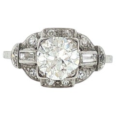 Verlobungsring aus den 1950er Jahren mit einem Diamanten im Transitional-Schliff von 1,20 Karat in Platin