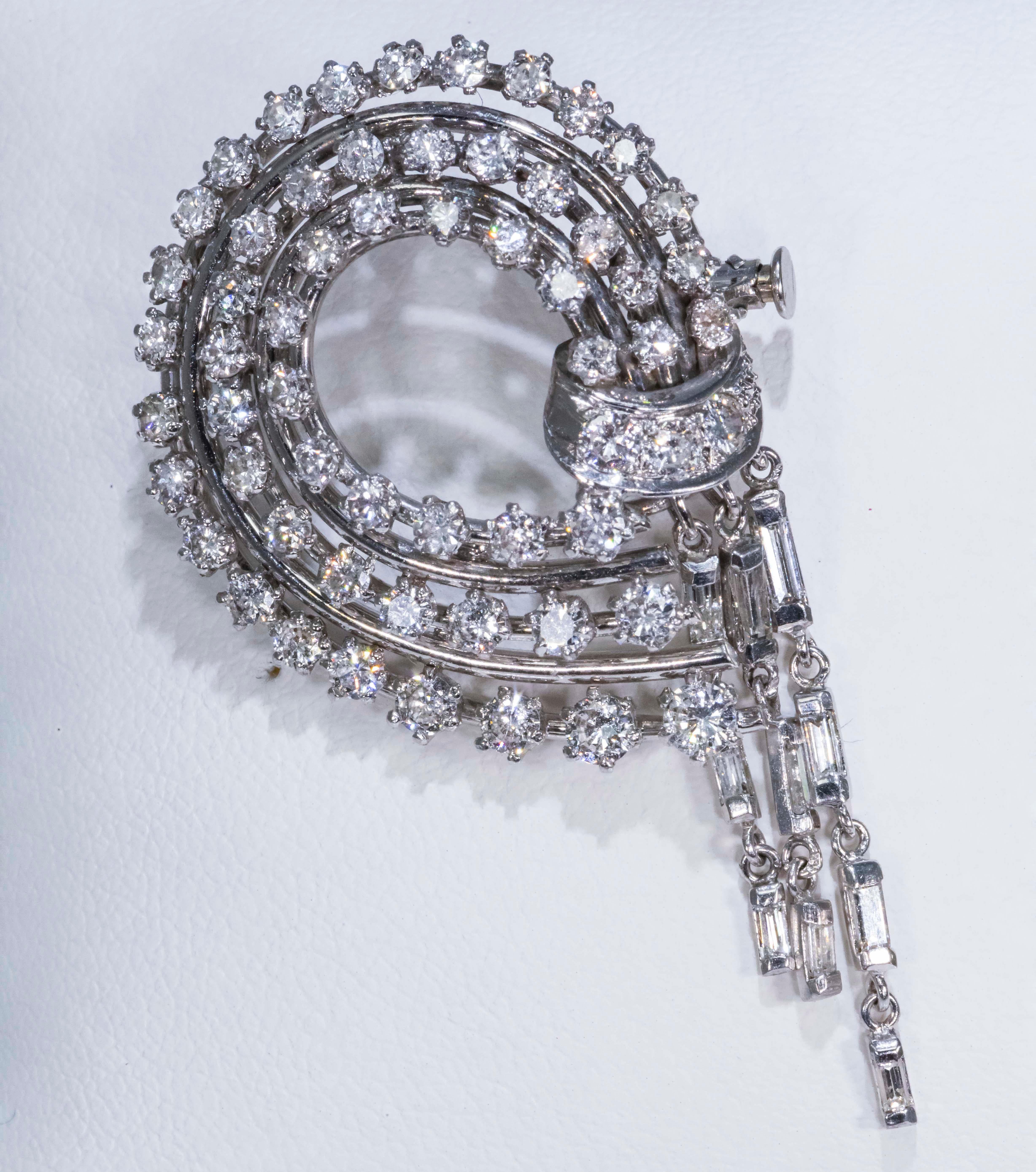 1950s French Platinum 4 Carat Brilliant Round Diamond Set Bow Brooch Pin Pendant 9