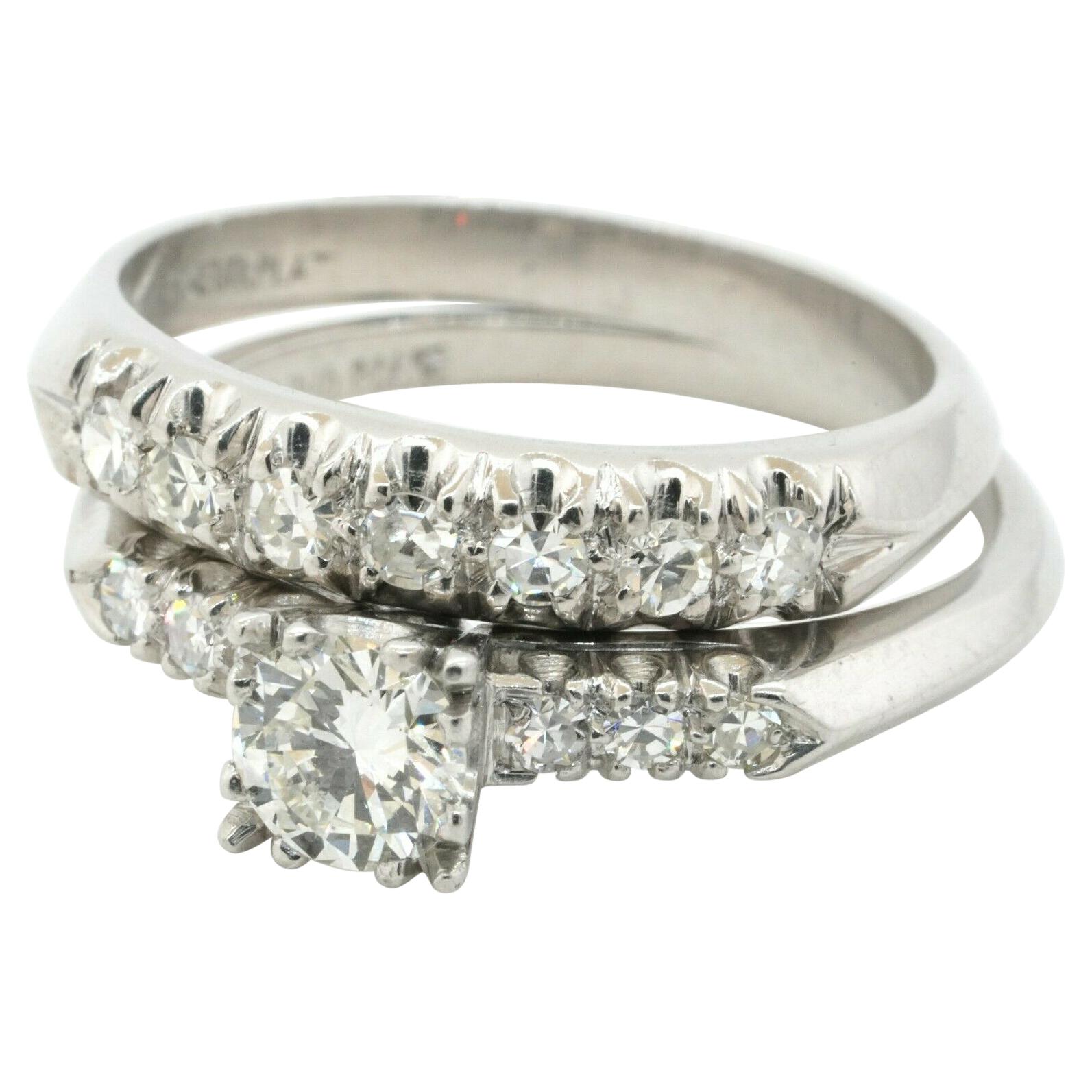 1950's Platinum .95ctw VS Diamond Bridal/Wedding Ring Set w/.56ct Ctr For Sale