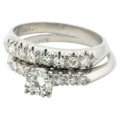 Retro 1950's Platinum .95ctw VS Diamond Bridal/Wedding Ring Set w/.56ct Ctr