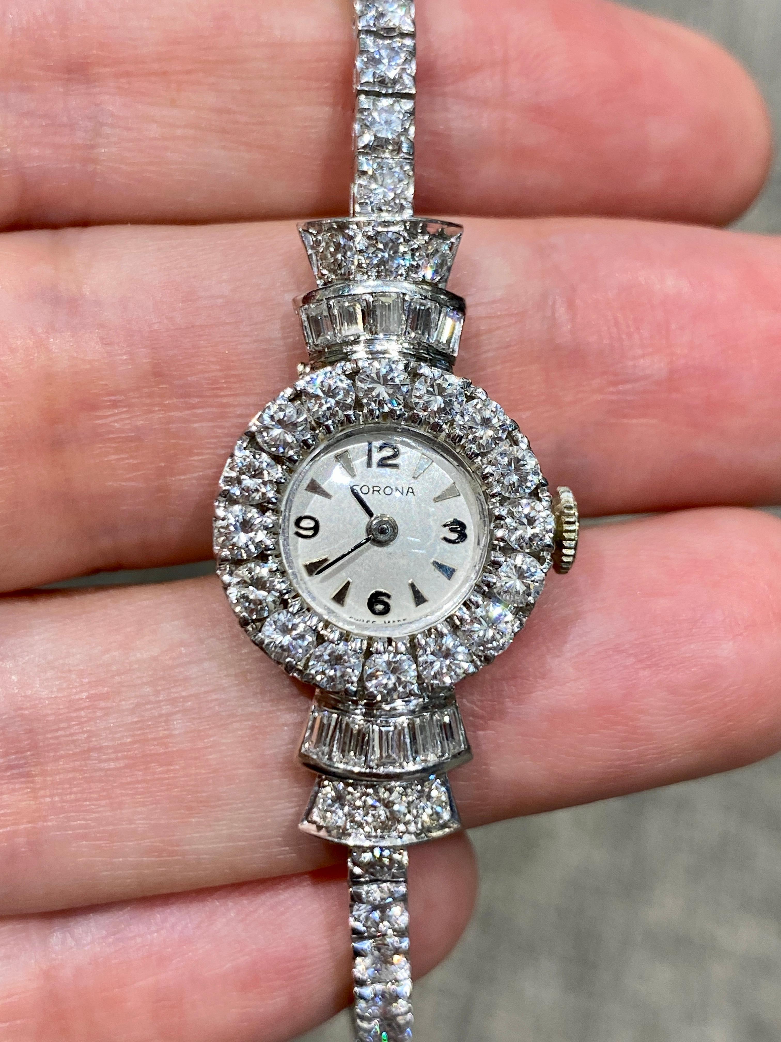 Contemporary 1950s platinum and diamond watch For Sale