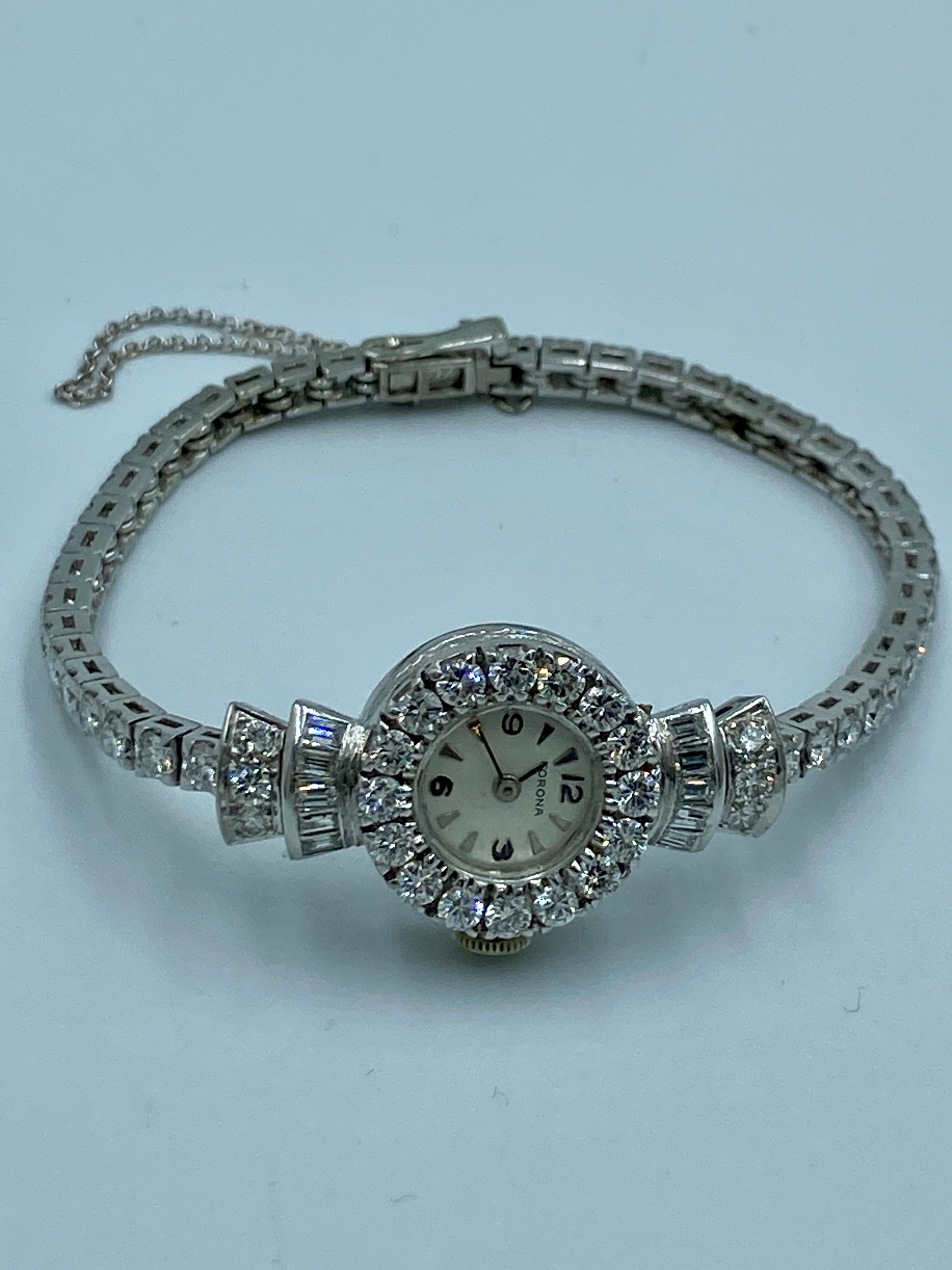 Women's 1950s platinum and diamond watch For Sale