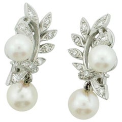 1950s Platinum and Gold Pearl and Diamond Earrings