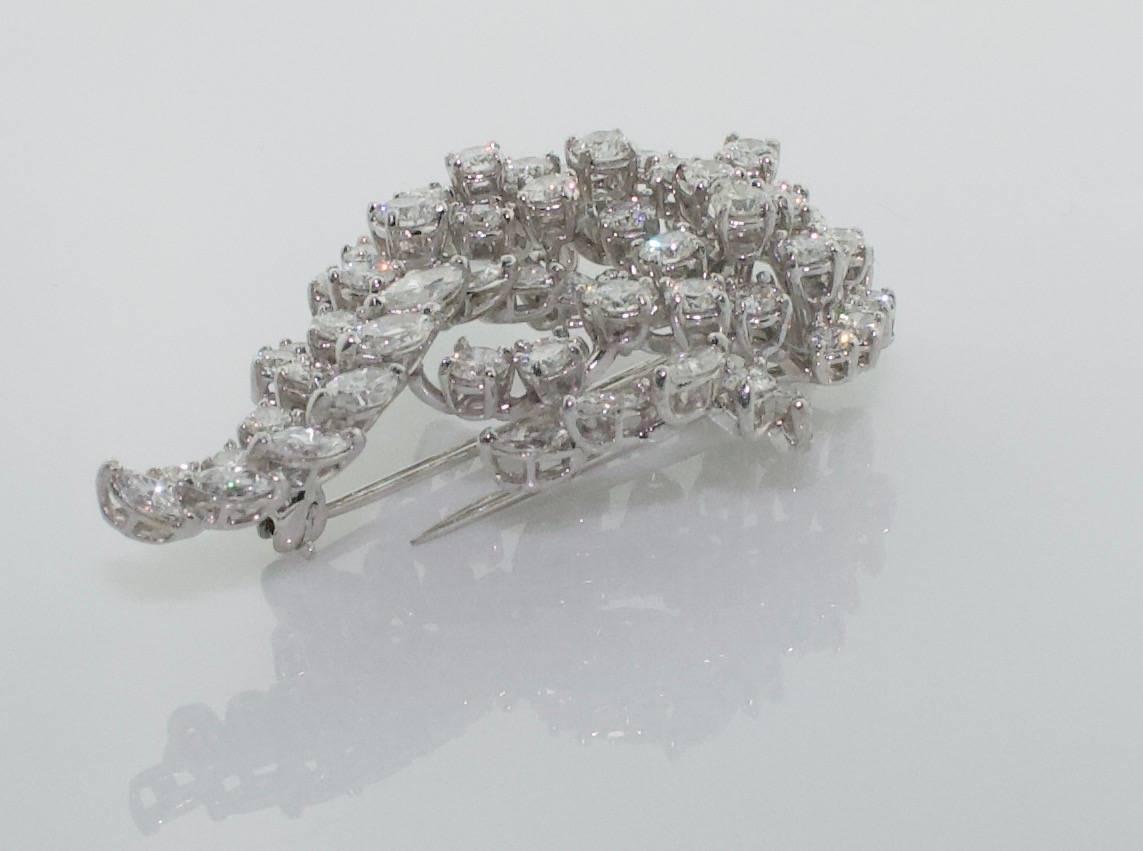 Marquise Cut 1950s Platinum Diamond Brooch
