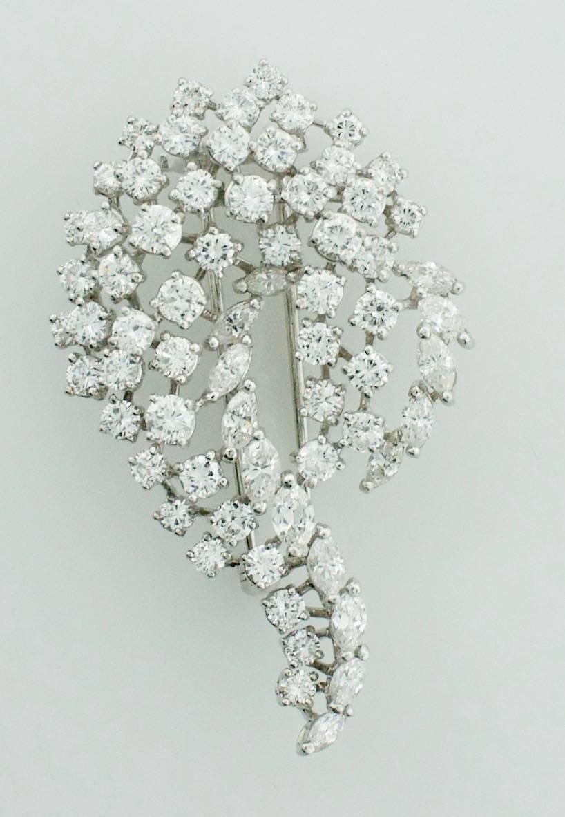Women's or Men's 1950s Platinum Diamond Brooch