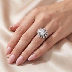 1950s Platinum Diamond Cluster Ring, 1.33 Carat Centre with Baguettes
