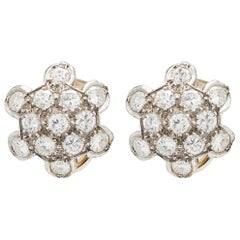 1950s Platinum Diamond Cluster Studs Earrings