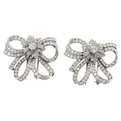 1950s Platinum Diamond Double Bow Brooch Clips