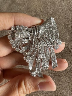 1950s Platinum Diamond Double Clip Bow Brooch