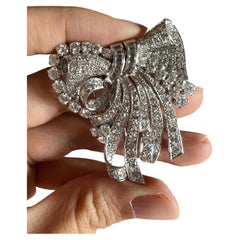 1950s Platinum Diamond Double Clip Bow Brooch