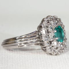 1950s Platinum Diamond Emerald Cocktail Ring